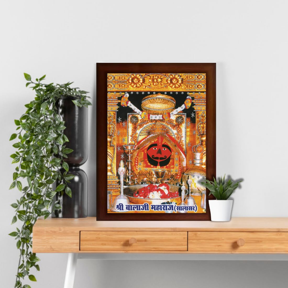 CRAFT QUEST Salasar balaji Hanuman | Bajrangbali Religious Photo with frame for Home Decorative Item Synthetic Wood