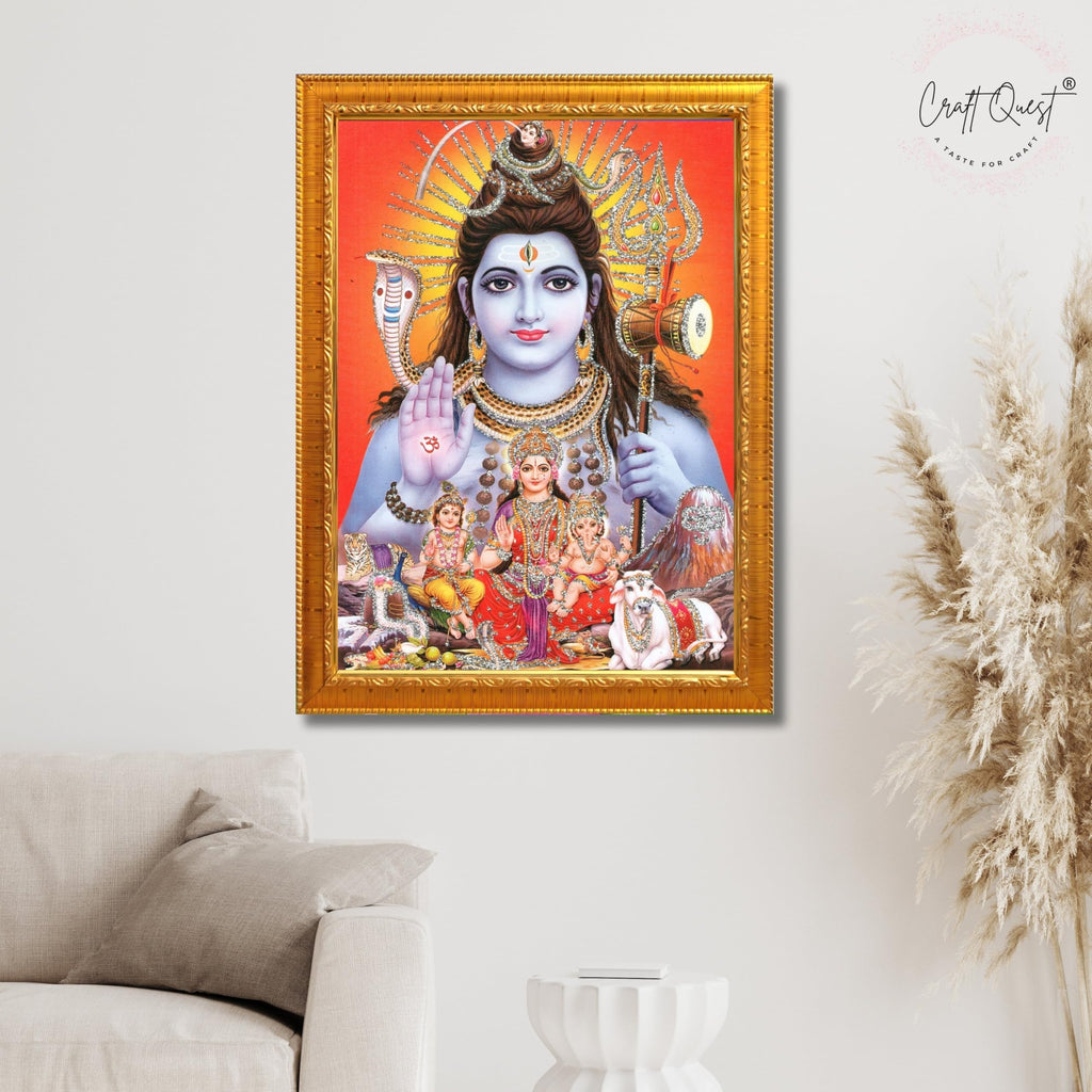 CRAFT QUEST God Shiv Ji Shiva Wall Painting | Premium Framed Hindu God Wall Art | Spiritual Mahadev Poster for Living Room, Bedroom, Office, Meditation, Pooja & Temple Décor Item |