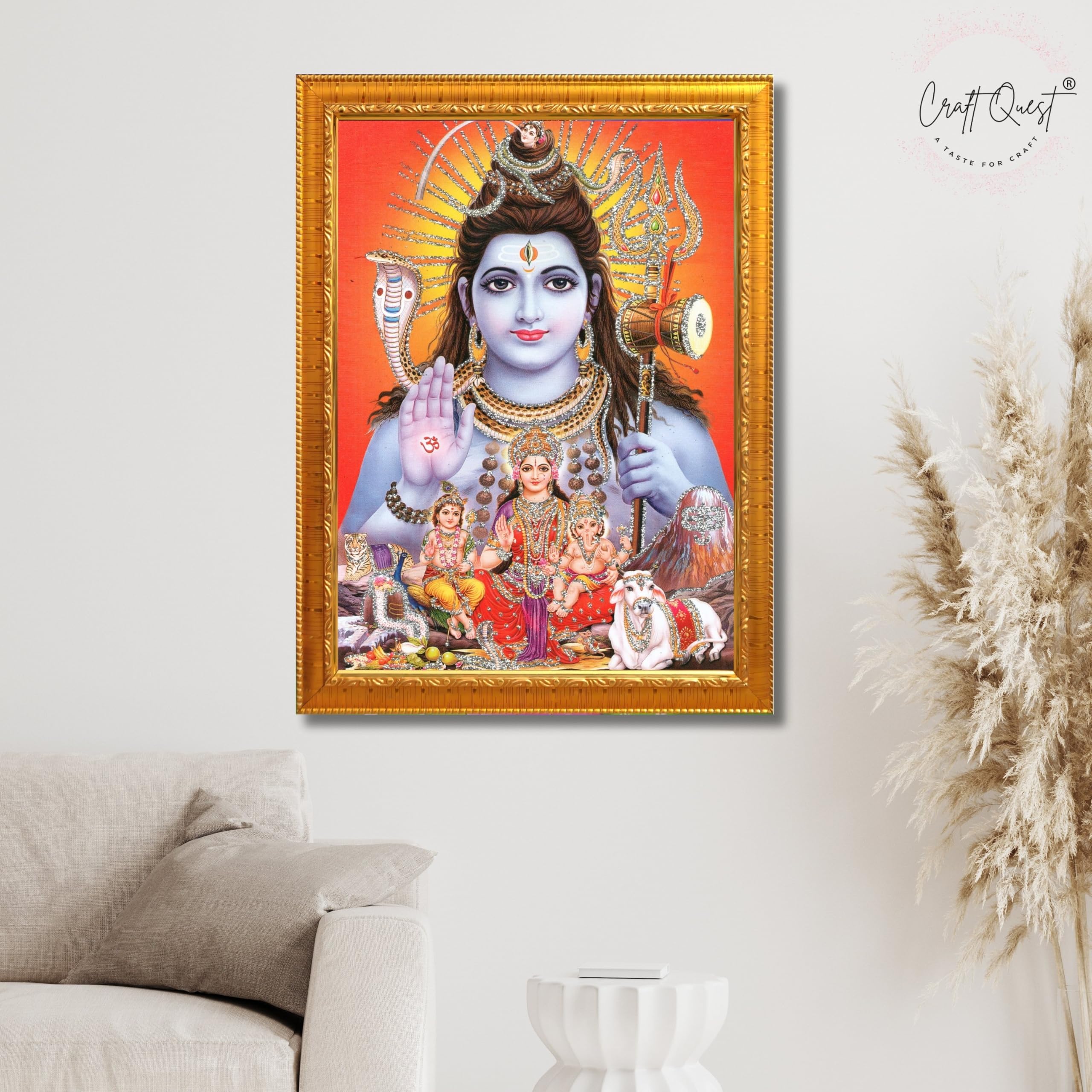 CRAFT QUEST God Shiv Ji Shiva Wall Painting | Premium Framed Hindu God Wall Art | Spiritual Mahadev Poster for Living Room, Bedroom, Office, Meditation, Pooja & Temple Décor Item |
