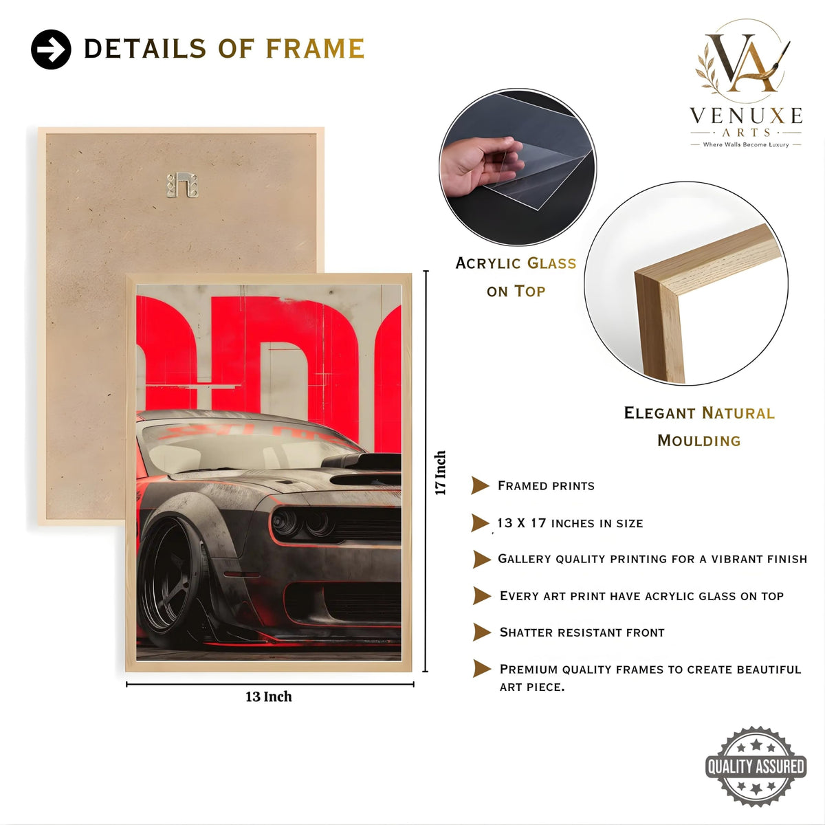 VENUXE ARTS Set Of 3 Big Sports Cars Framed Posters Gift Items for Boys Room Wall Decoration Bedroom Living Room Office Studio Décor | Car Poster Frame for Wall Décor