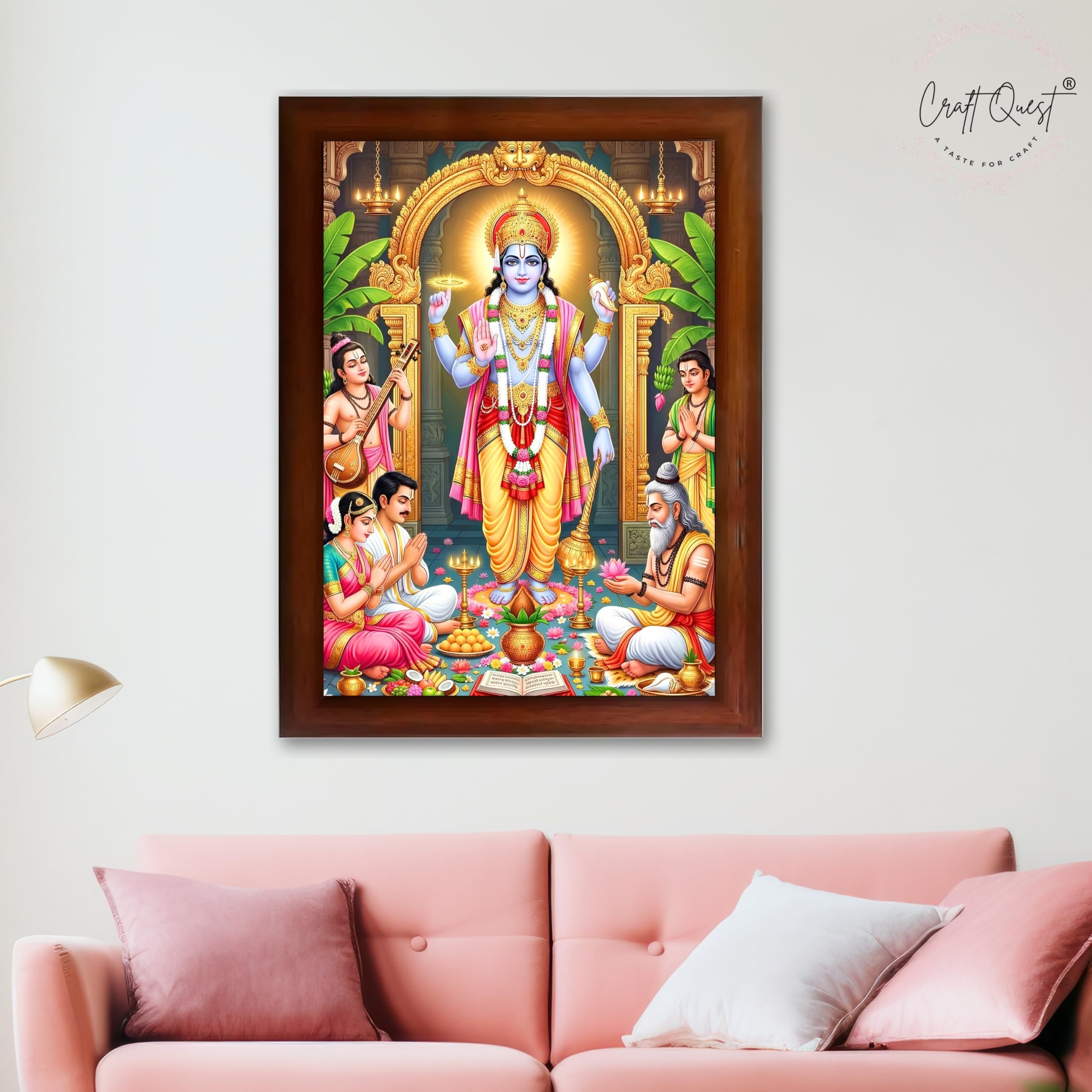 CRAFT QUEST Satyanarayana Swamy Hindu God Satyanarayan Photo Frame | Religious Photo Frame | Ideal for Home, Office, Temple & Puja Room, Wall Decor Item