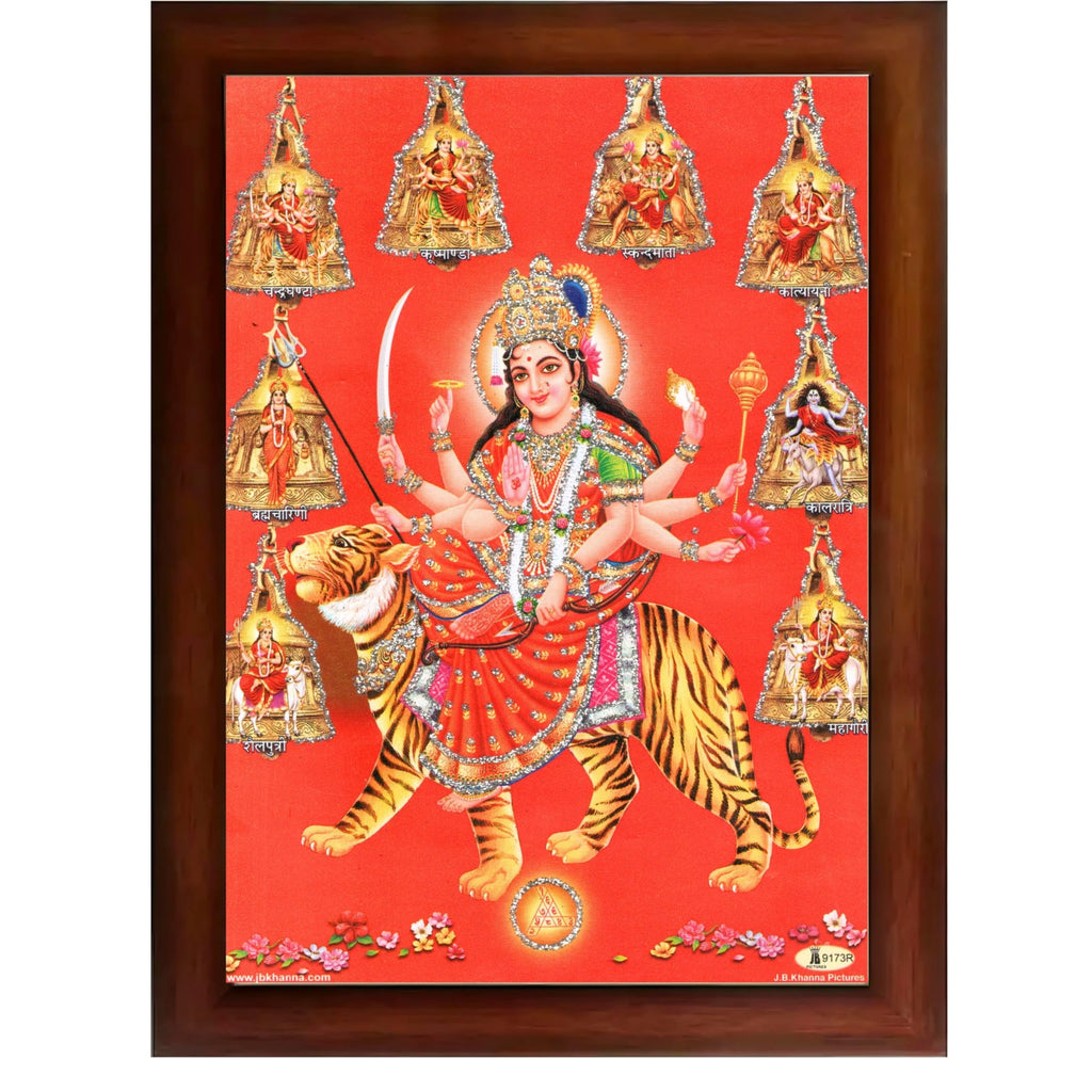 CRAFT QUEST Goddess Navdurga Durga Devi Wall Painting Framed Home and Pooja Décor Item