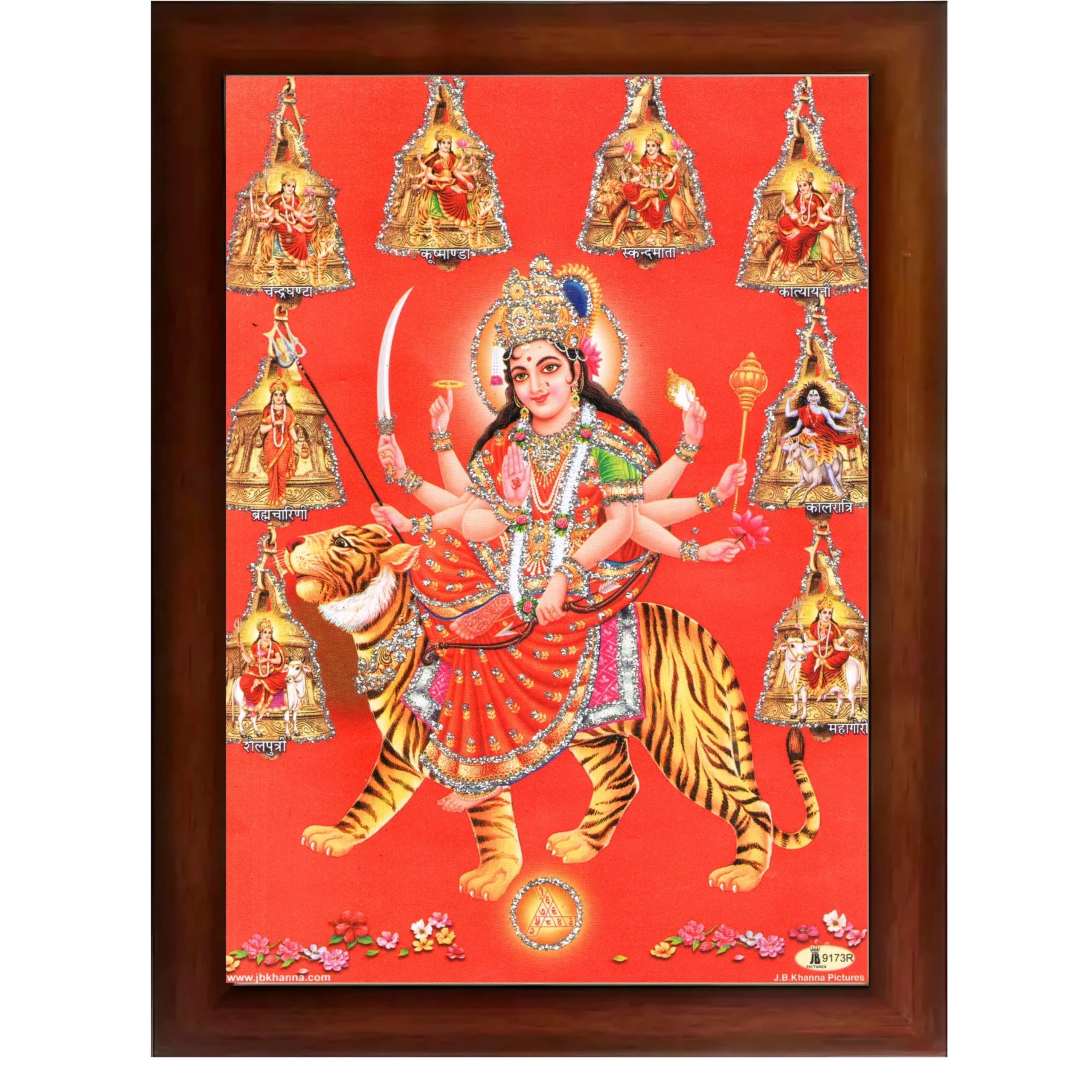 CRAFT QUEST Goddess Navdurga Durga Devi Wall Painting Framed Home and Pooja Décor Item