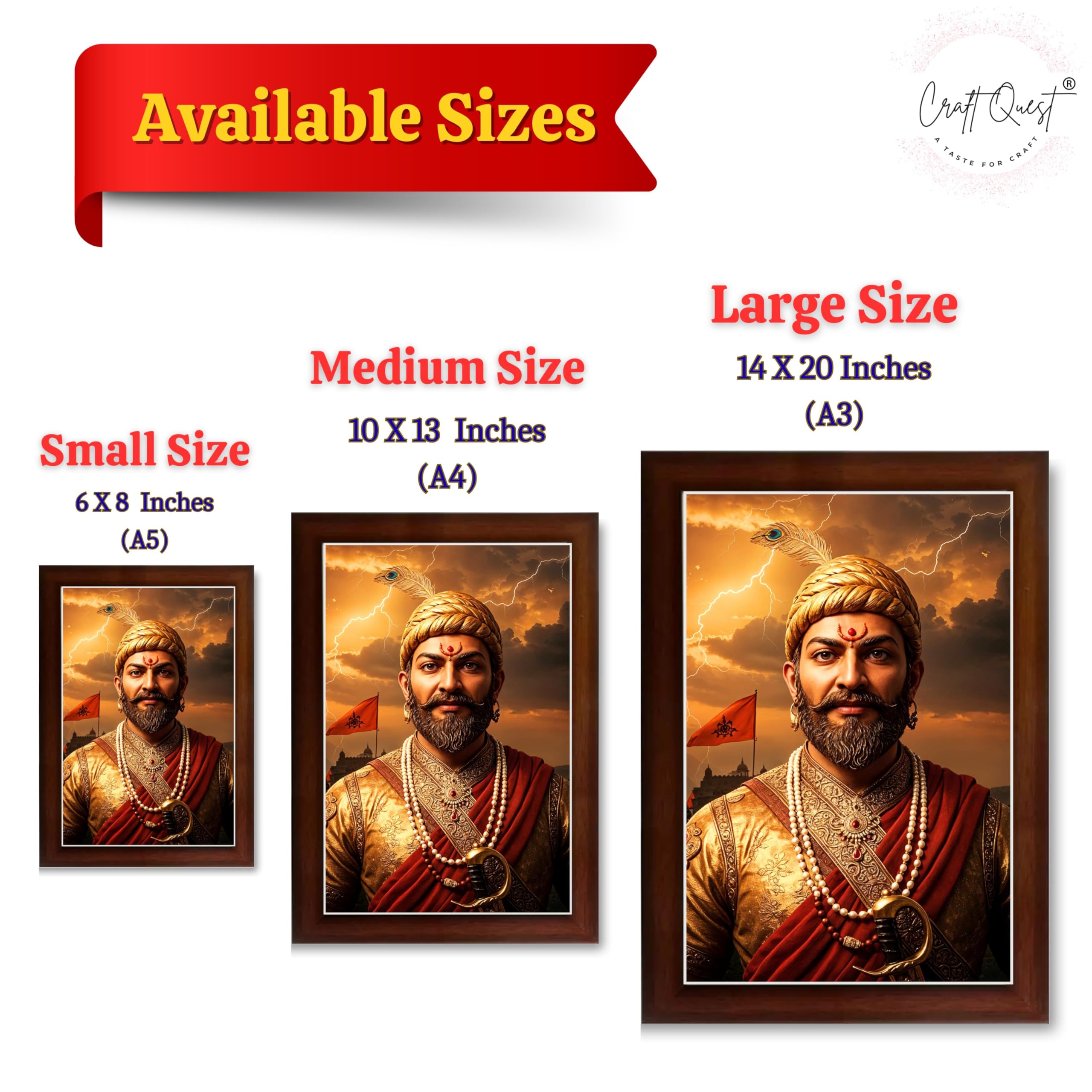 CRAFT QUEST Shivaji Chhatrapati Maharaj Wall Photo Frame | For Living, Pooja Room | Wall Decoration Item | Best Gifting Option