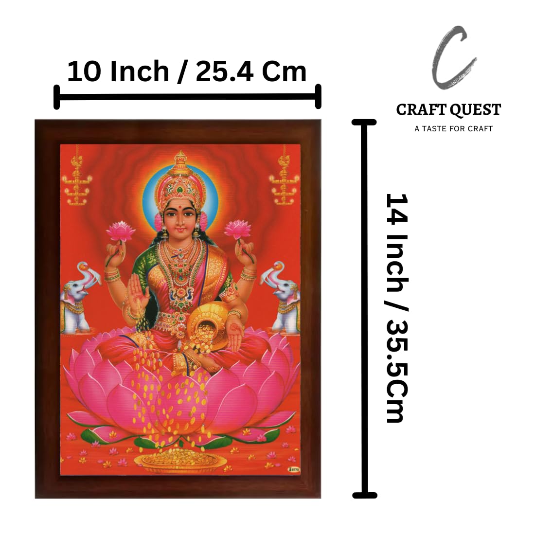 CRAFT QUEST Goddess Lakshmi Devi | Vaibhav Laxmi Wall Painting Frame Home Decor (Synthetic, Matte Finish, Brown, Large Size, 14 X 10 Inch)