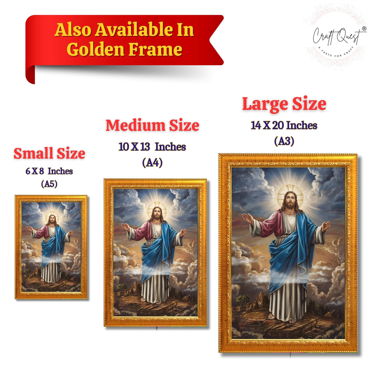 CRAFT QUEST Jesus Christ Photo with Frame, Jesus Painting, Christian Wall Frames Home and Décor
