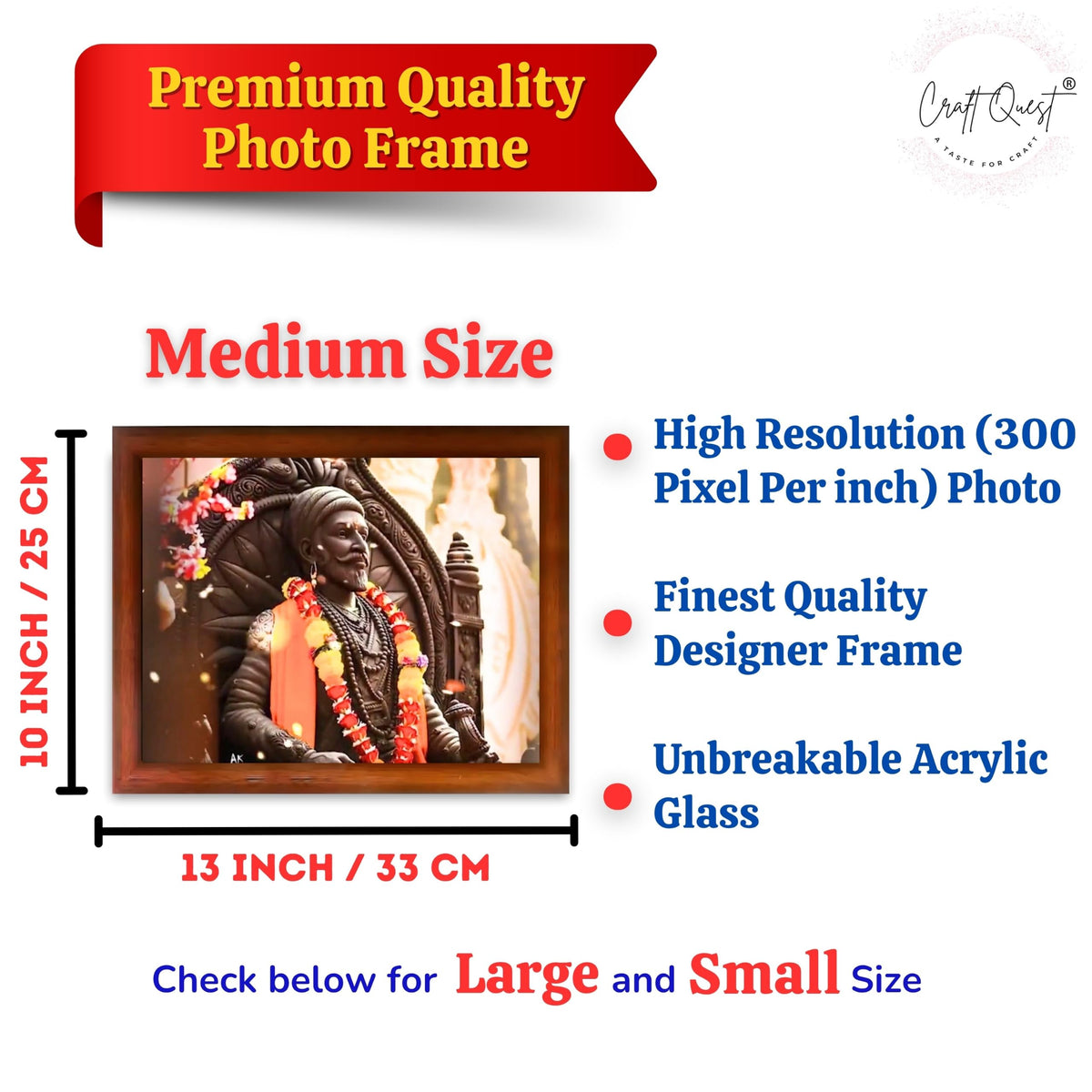 CRAFT QUEST Chattrapati Shivaji Maharaj Wall Photo Frame With Acrylic Sheet | Lightweight | Home Decoration Item | Best Gifting Option