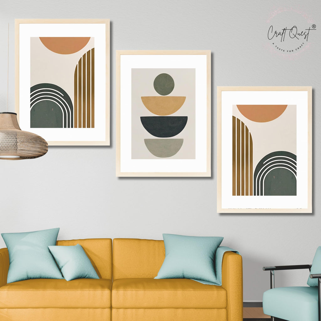 CRAFT QUEST Abstract With Different Shapes | Set of 3 Frames for Home Decoration | Ideal for Living Room, Bedroom & Offices