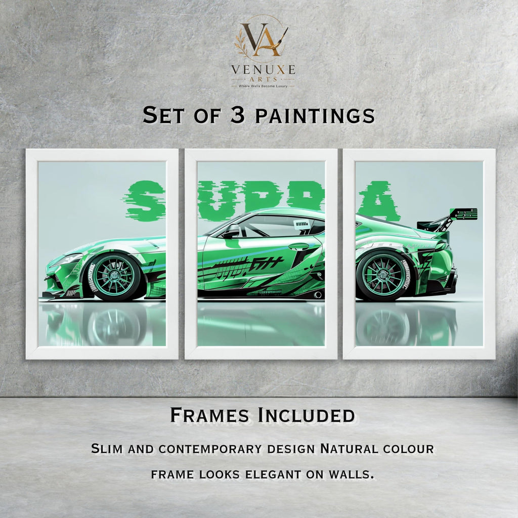 VENUXE ARTS Set Of 3 Big Sports Cars Framed Posters Gift Items for Boys Room Wall Decoration Bedroom Living Room Office Studio Décor | Car Poster Frame for Wall Décor