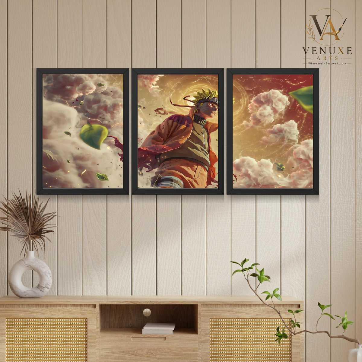 VENUXE ARTS Set Of 3 Anime Characters Wall Framed |Anime Characters Framed Poster for Living Room Bedroom Gaming Room Studio Wall Decor