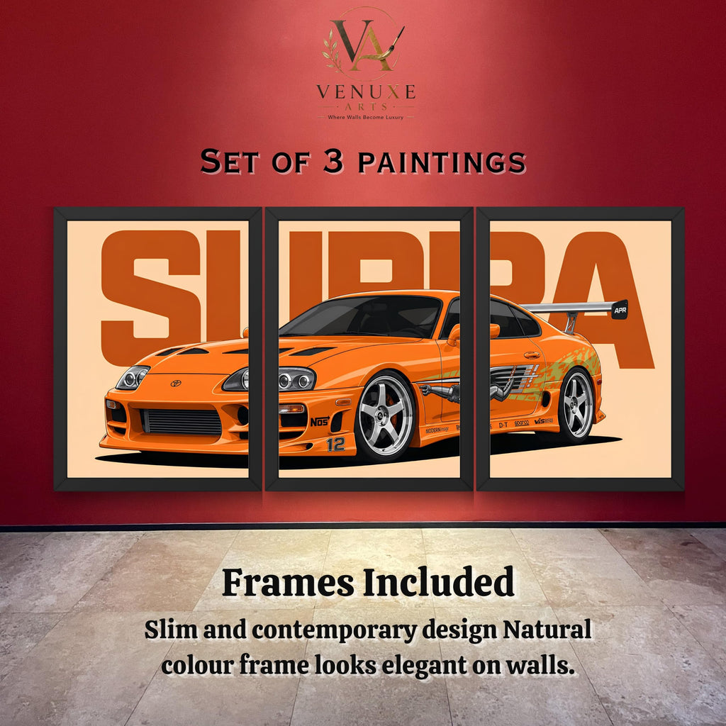 VENUXE ARTS Set Of 3 Big Sports Cars Framed Posters Gift Items for Boys Room Wall Decoration Bedroom Living Room Office Studio Décor | Car Poster Frame for Wall Décor