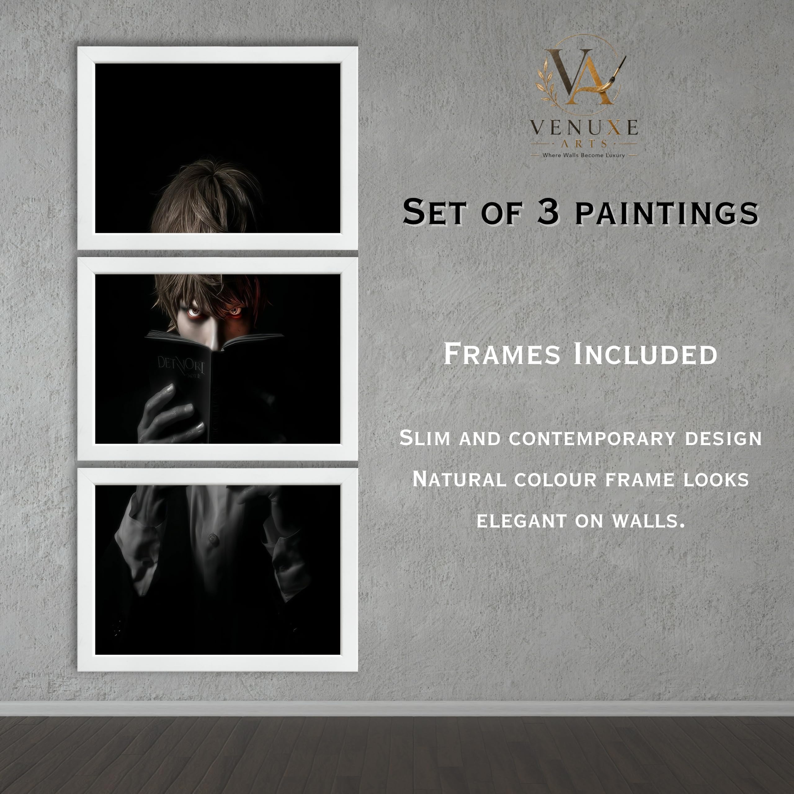 VENUXE ARTS Set Of 3 Anime Characters Wall Framed |Anime Characters Framed Poster for Living Room Bedroom Gaming Room Studio Wall Decor