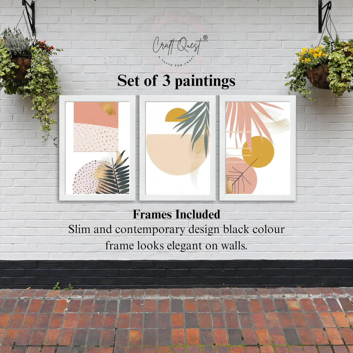 CRAFT QUEST SET OF 3 Abstract Paintings Modern Art | Set of 3 Frames for Home Decoration | Ideal for Living Room, Bedroom & Offices