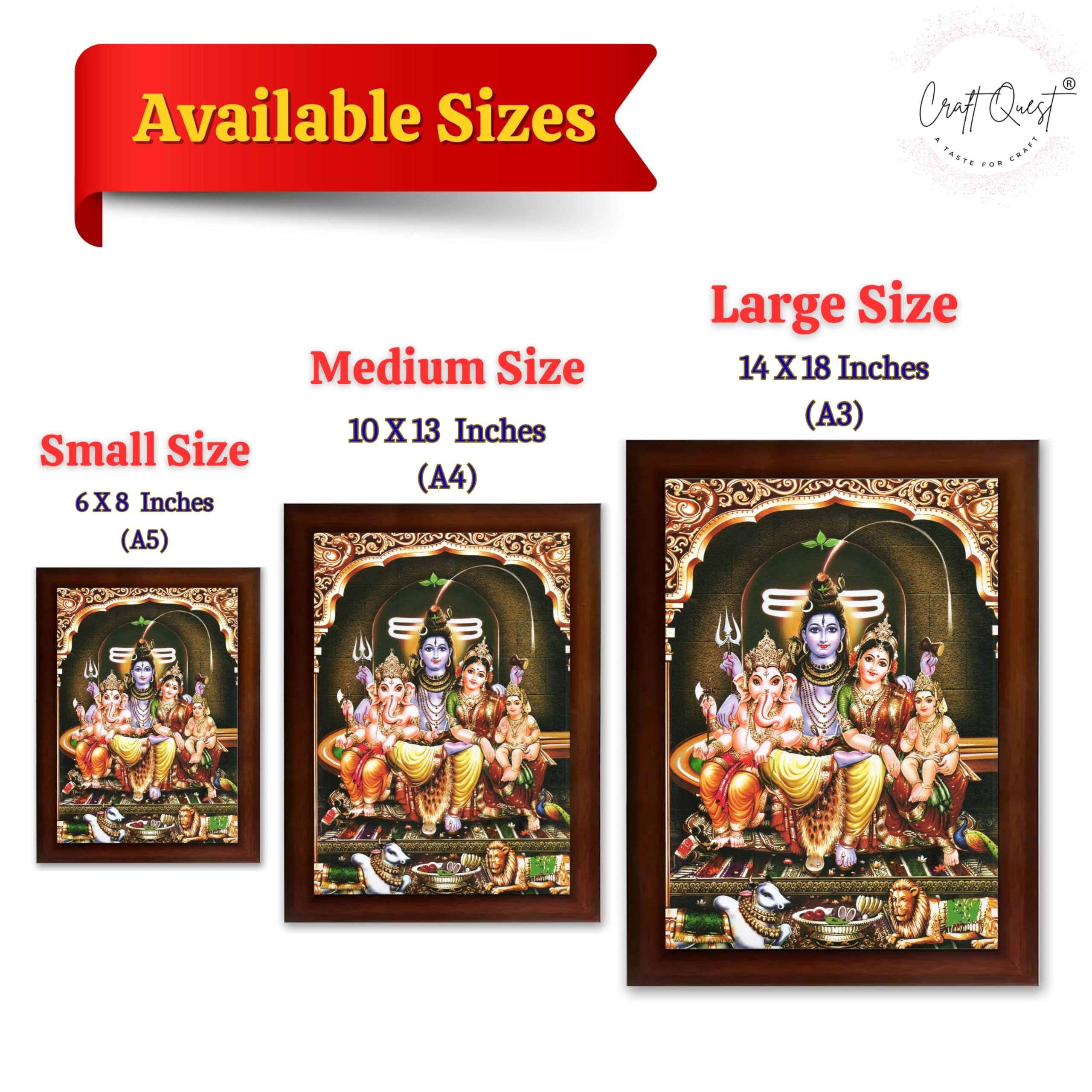 CRAFT QUEST Shiv Parivar Family Photo Frame | Bhole Nath parivar | | Hindu God Spiritual Framed | Ideal for Home, Office, Temple & Puja Room, Wall Decor