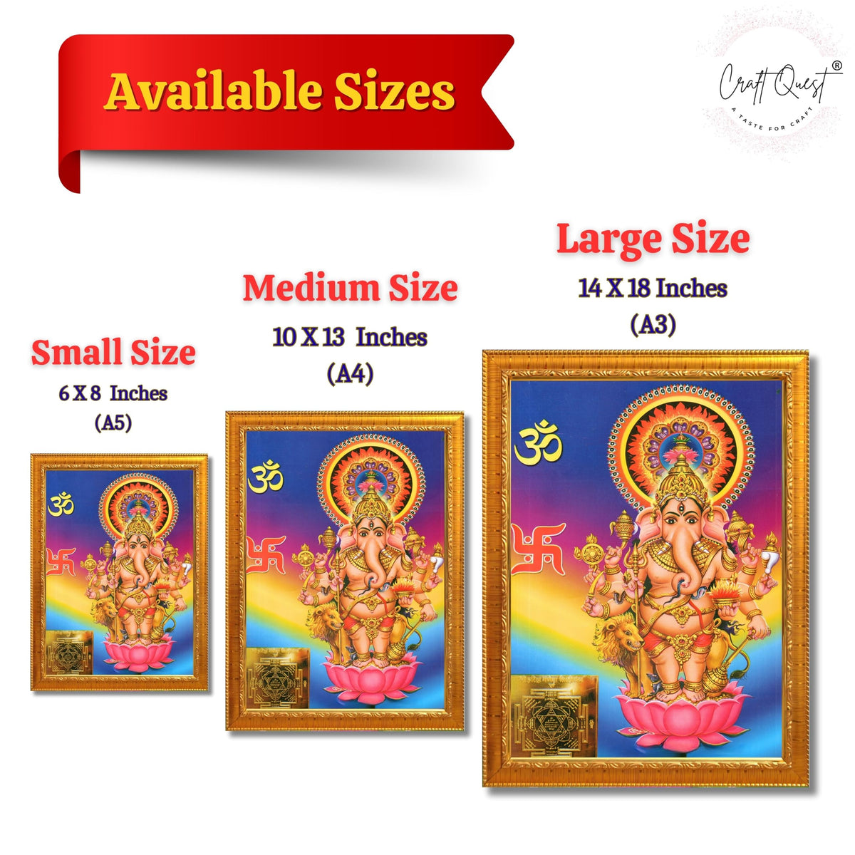 CRAFT QUEST Drishti Ganapathi for Entrance Vastu Ganesha Wall Painting Framed Home Decor | Religious God Picture Frame for Home, Office, Temple & Gifting