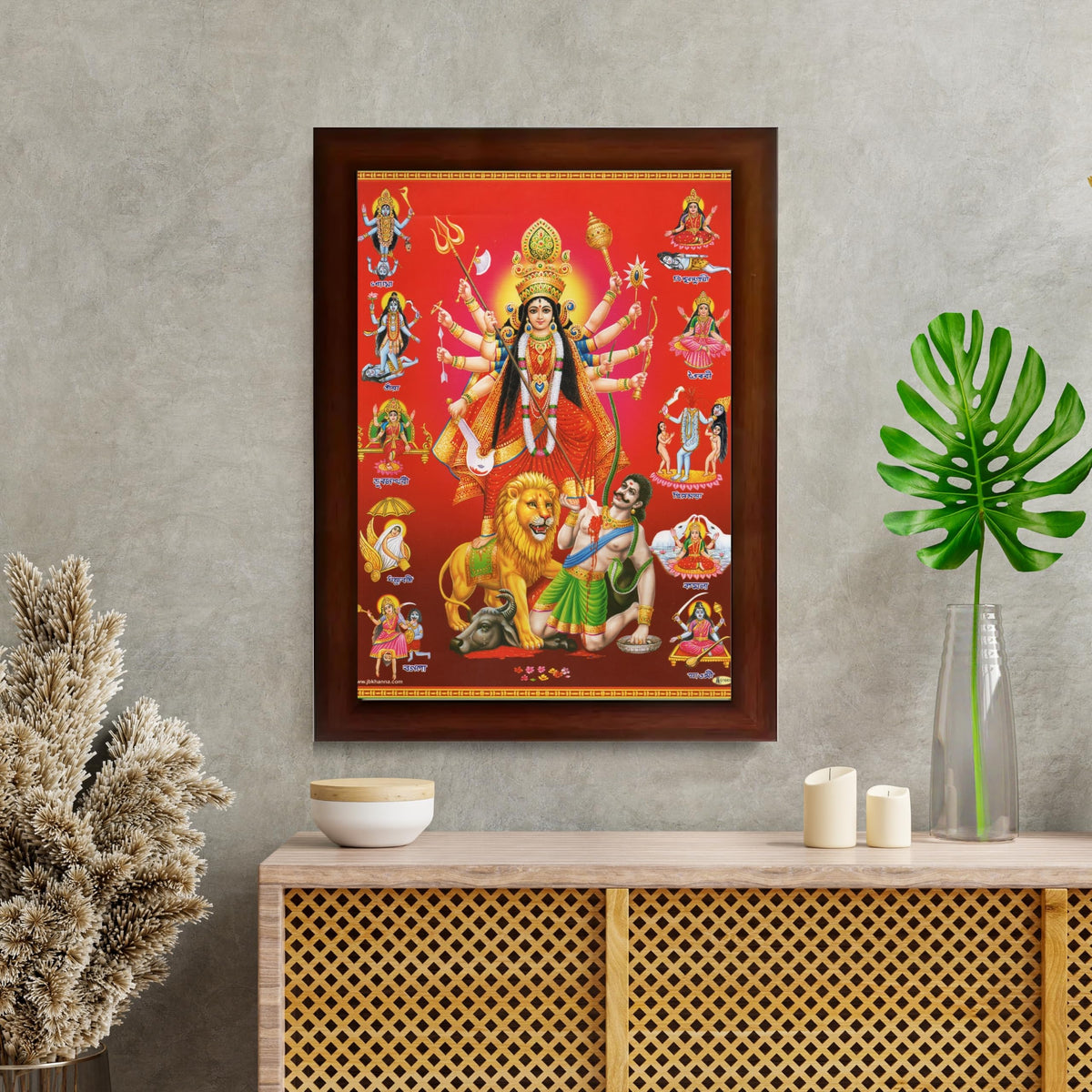CRAFT QUEST Durga mata Mahishasura Mardini | Mahisasur Mardhini Durga Framed, Religious Photo Frame With Acrylic Glass