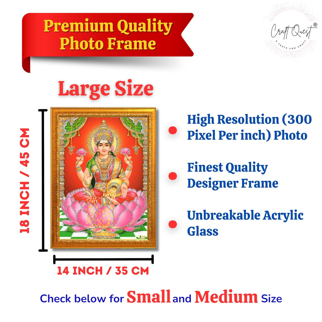 CRAFT QUEST Goddess Lakshmi Devi Dhana Vaibhav Laxmi Maa Wall Painting Frame for Diwali,Temple, Pooja, Living Room Home and Decor Item