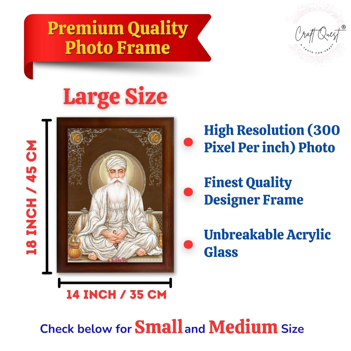 CRAFT QUEST Satnam Waheguru Ji Photo Frame Sikh Guru Photo for Home Decor Religious Painting Decorative Artwork Gift Frame