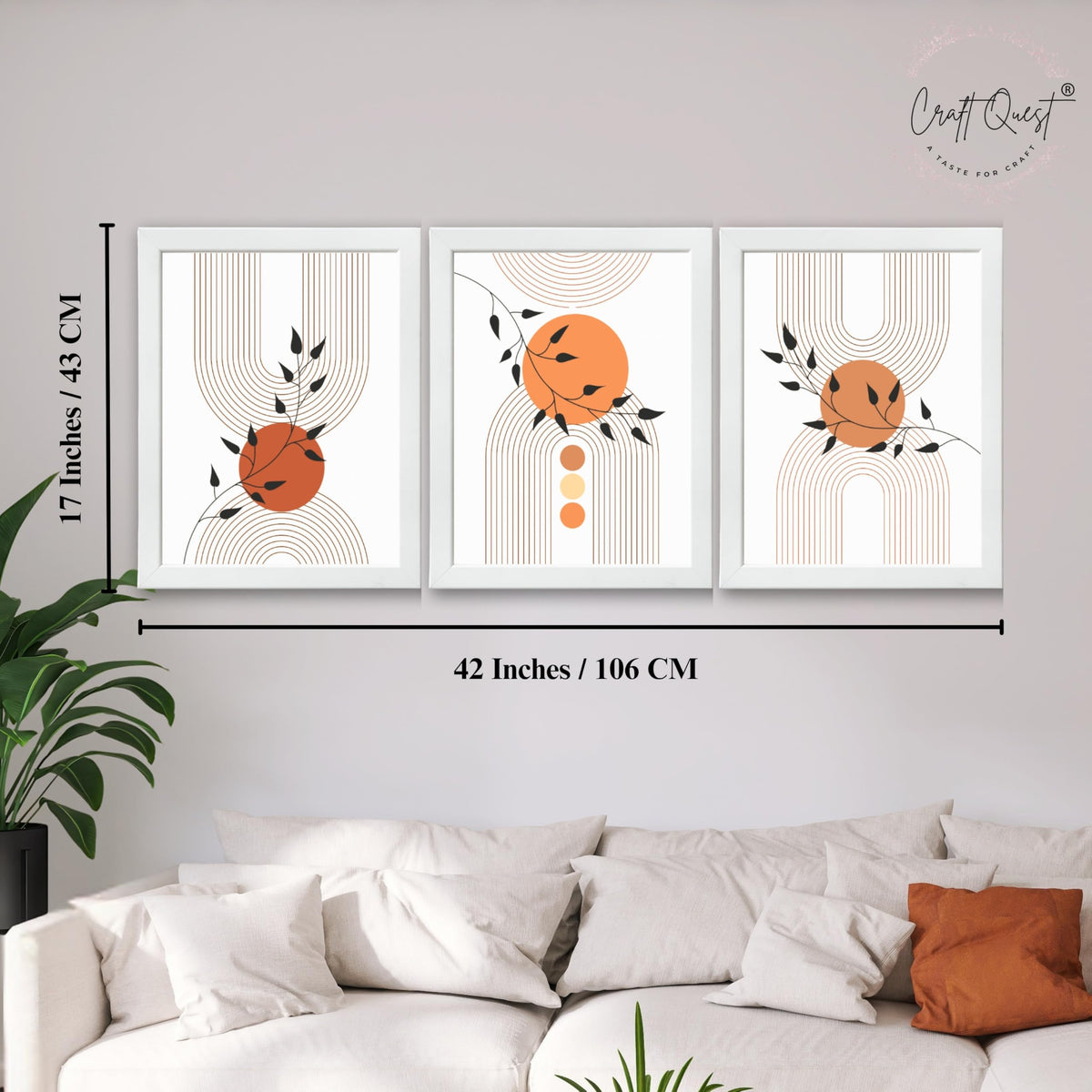 CRAFT QUEST Wall Art Decor Paintings | Set of 3 Abstract Wall Art Frames for Home Decoration | Ideal for Living Room, Bedroom & Office