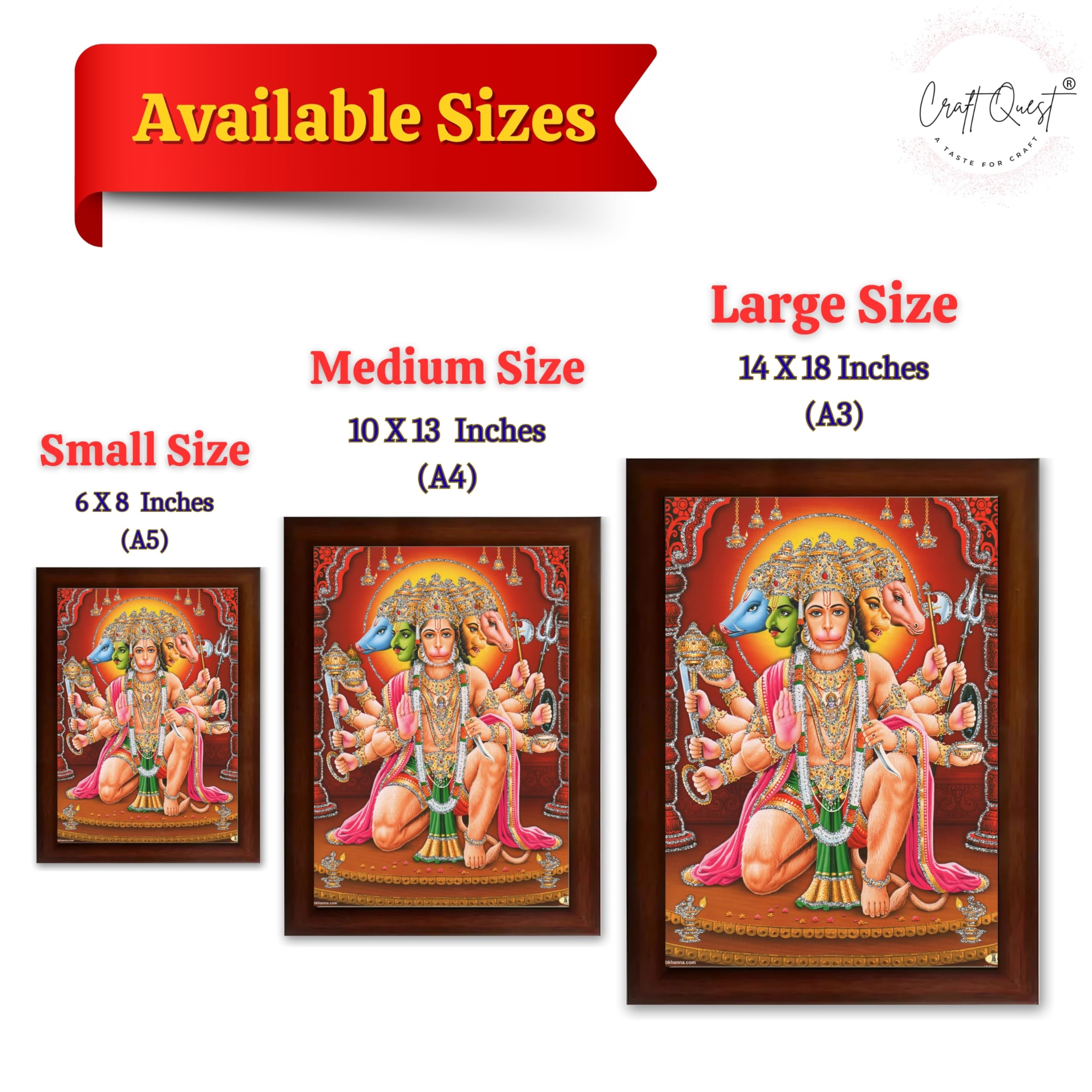 CRAFT QUEST Panchmukhi Hanuman JI | Bajrangbali Religious Photo frame home Decorative item synthetic wood