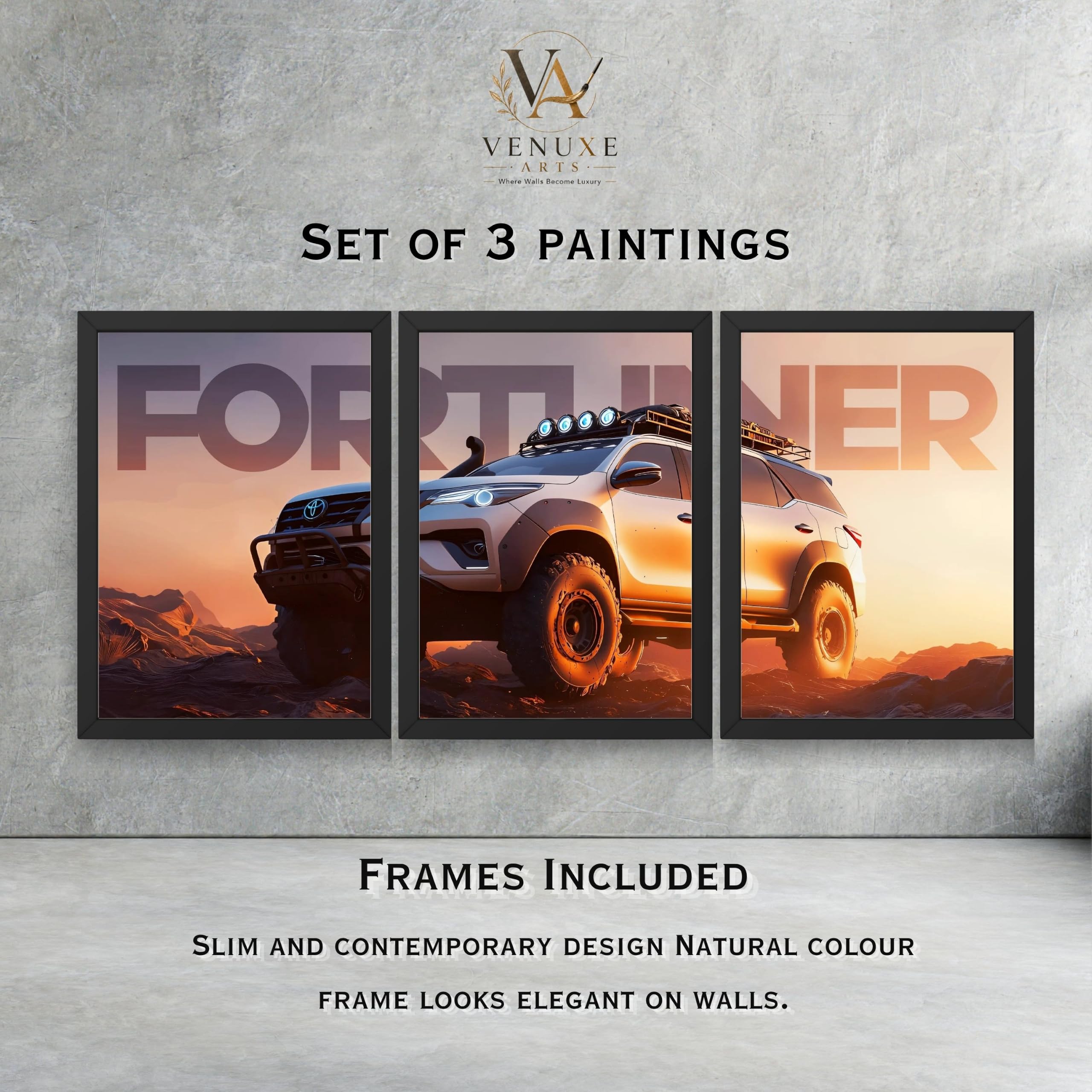 VENUXE ARTS Set Of 3 Big Sports Cars Framed Posters Gift Items for Boys Room Wall Decoration Bedroom Living Room Office Studio Décor | Car Poster Frame for Wall Décor