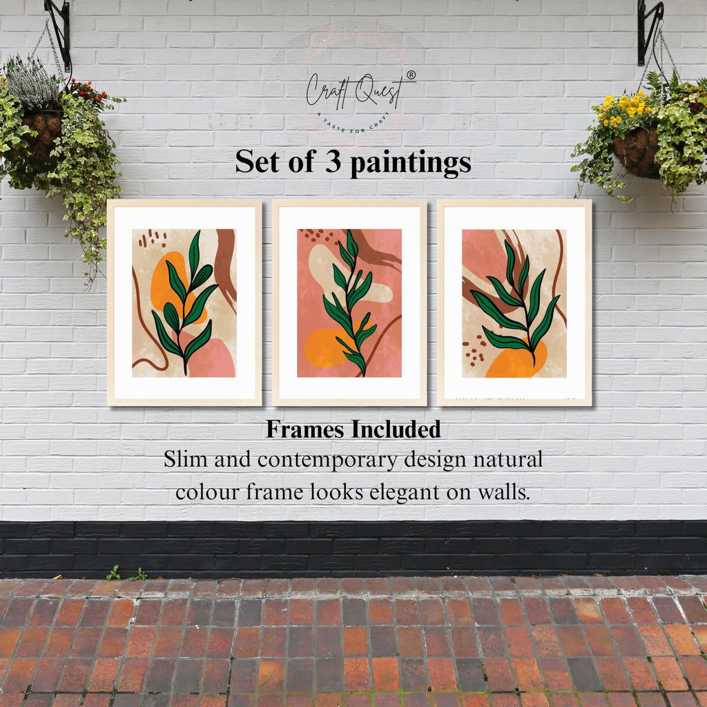 CRAFT QUEST Wall Art Decor Paintings | Set of 3 BOHO Wall Art Frames for Home Decoration | Ideal for Living Room, Bedrooms & Office