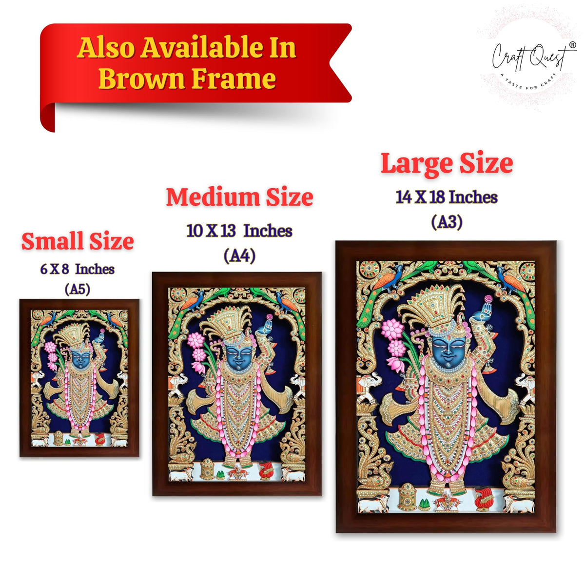 CRAFT QUEST Shreenath ji shree nathaji bhagvan Photo Frame for Wall Hanging/Gift/Temple/puja Room/Home Decor Frame with Unbreakable Acrylic Glass