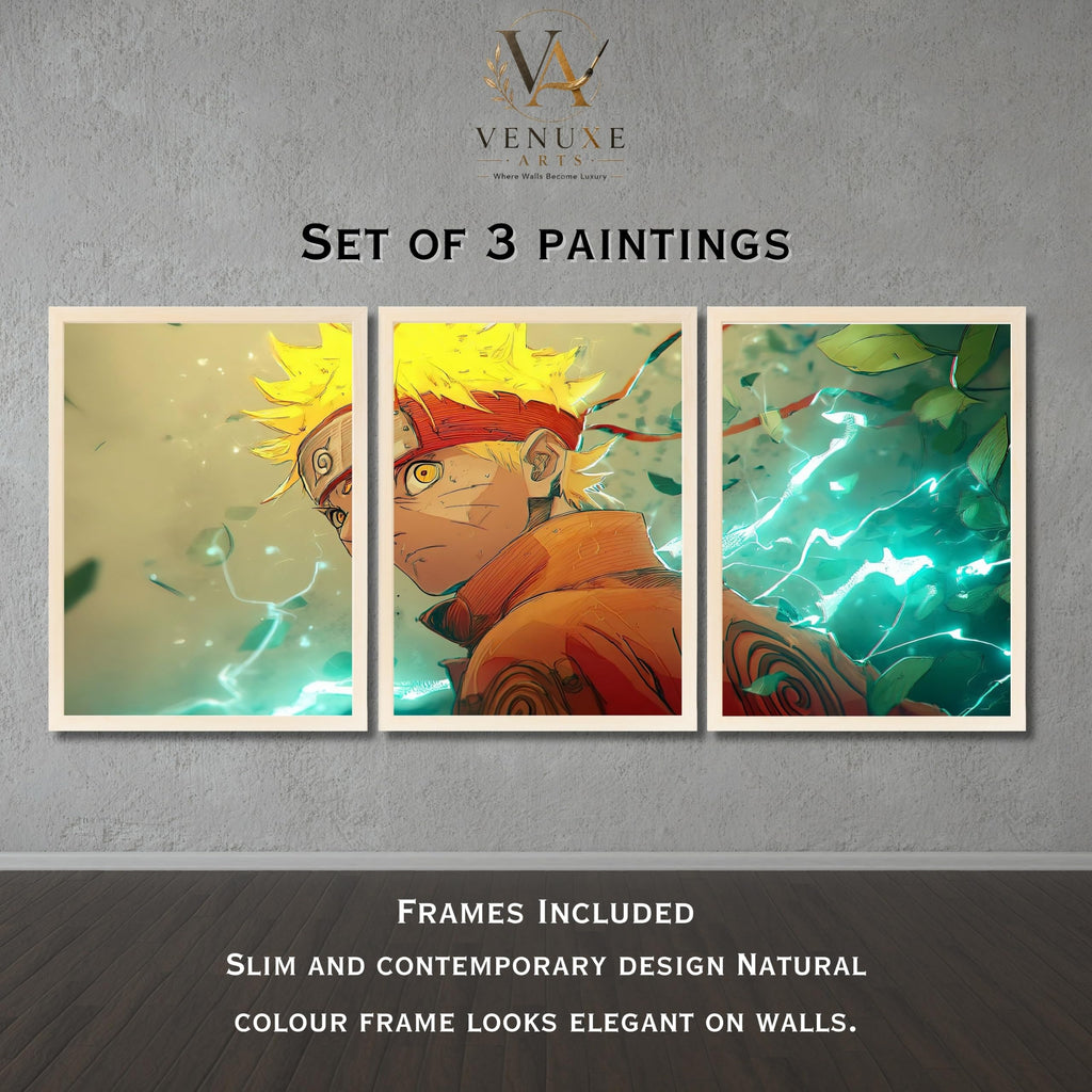 VENUXE ARTS Set Of 3 Anime Characters Wall Framed |Anime Characters Framed Poster for Living Room Bedroom Gaming Room Studio Wall Decor