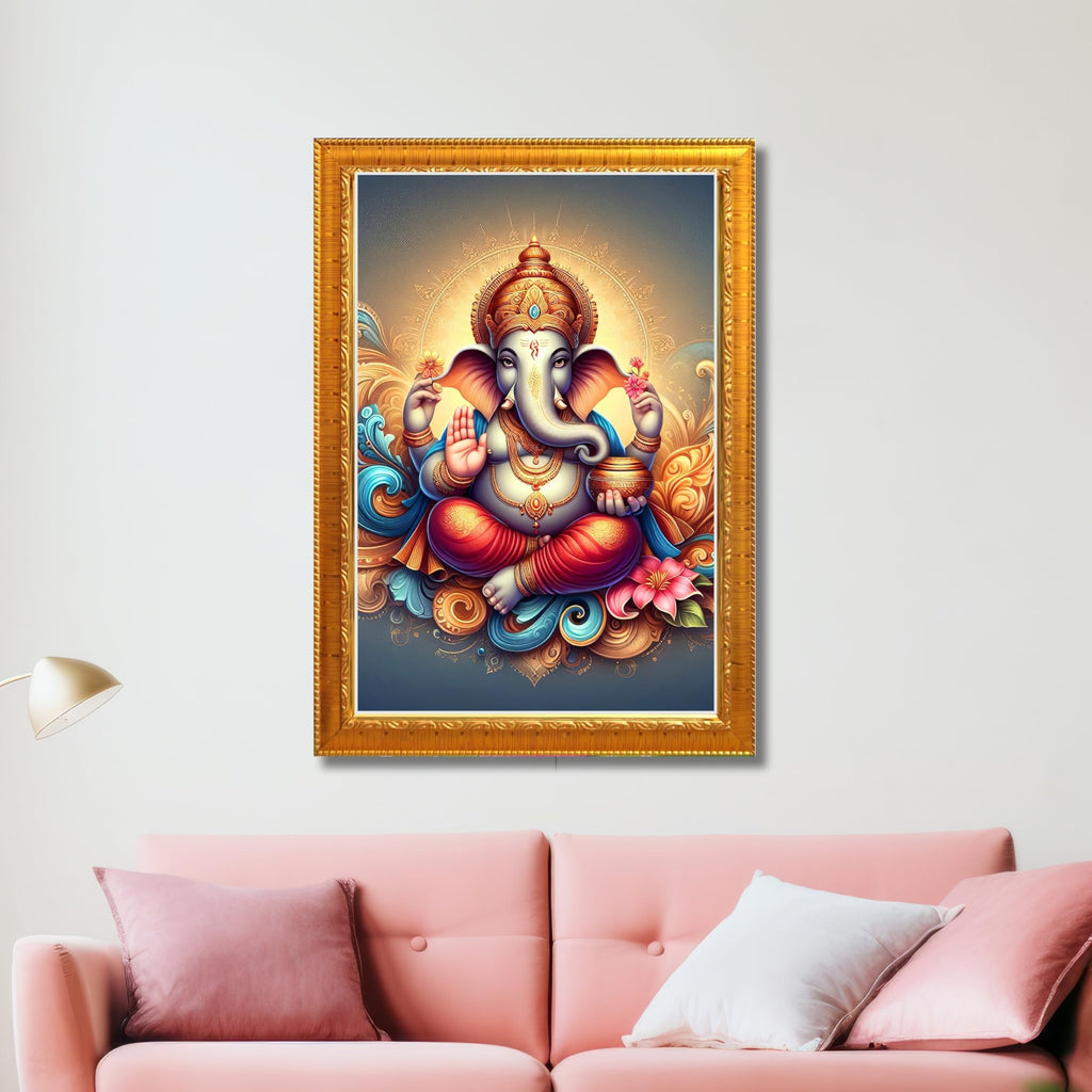 CRAFT QUEST Lord Ganesha Modern Wall Painting With Frame For Home and Office Decor