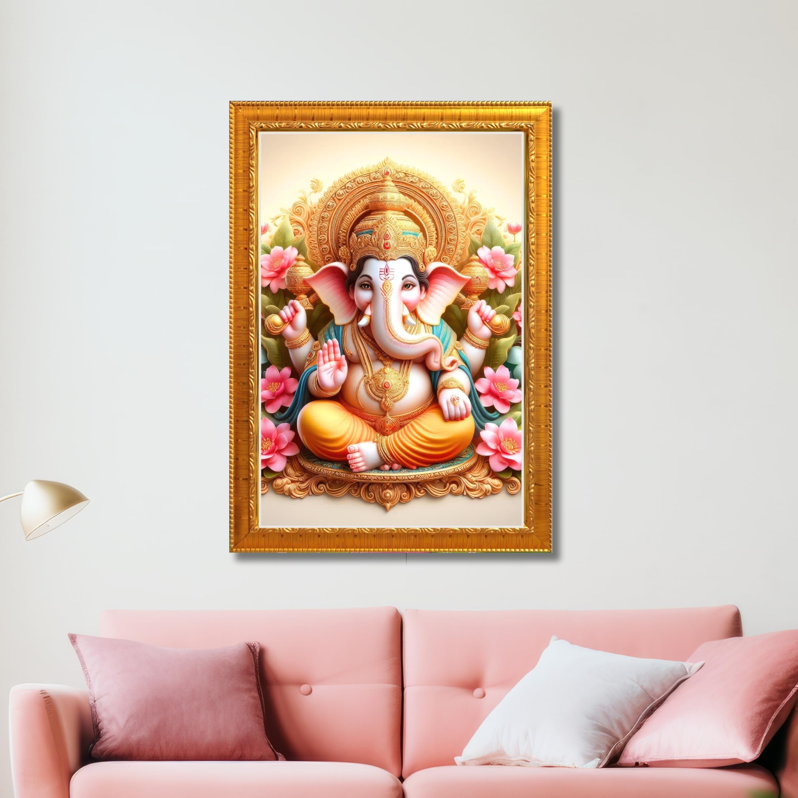 CRAFT QUEST Lord Ganesha Ganpati ji Abstract Modern Wall Painting With Frame For Home and Pooja,Office Décor Items
