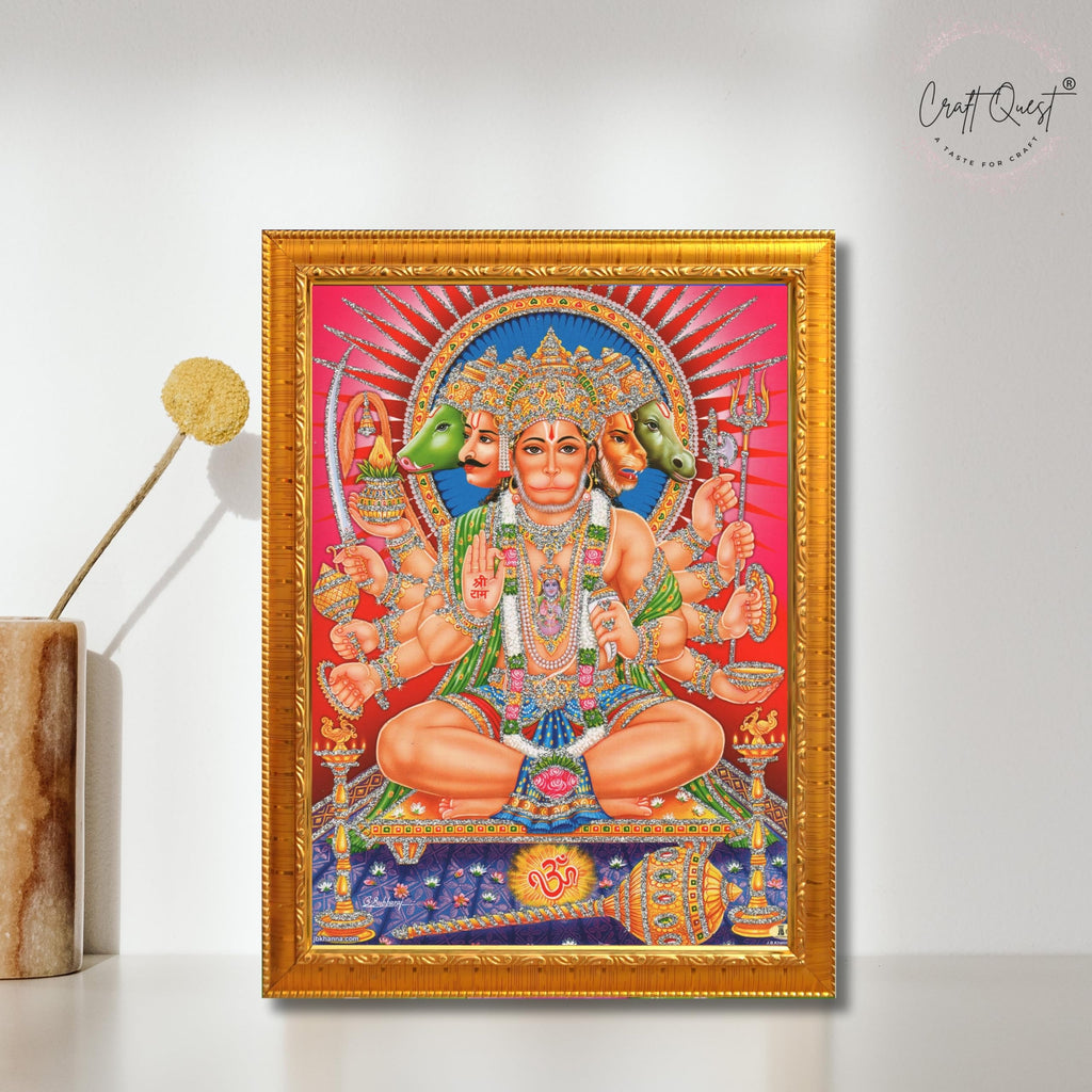 CRAFT QUEST Panchmukhi Hanuman JI | Bajrangbali Religious Photo frame home Decorative item