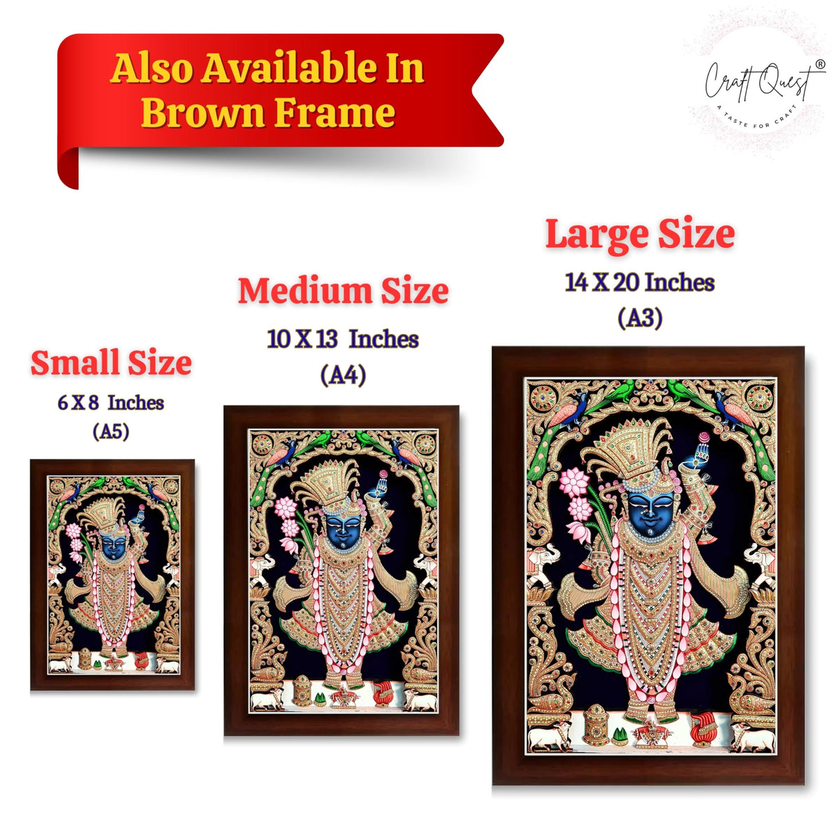 CRAFT QUEST Shrinathji Photo with Frame | Shreenathji Photo with Frame Religious Framed Painting