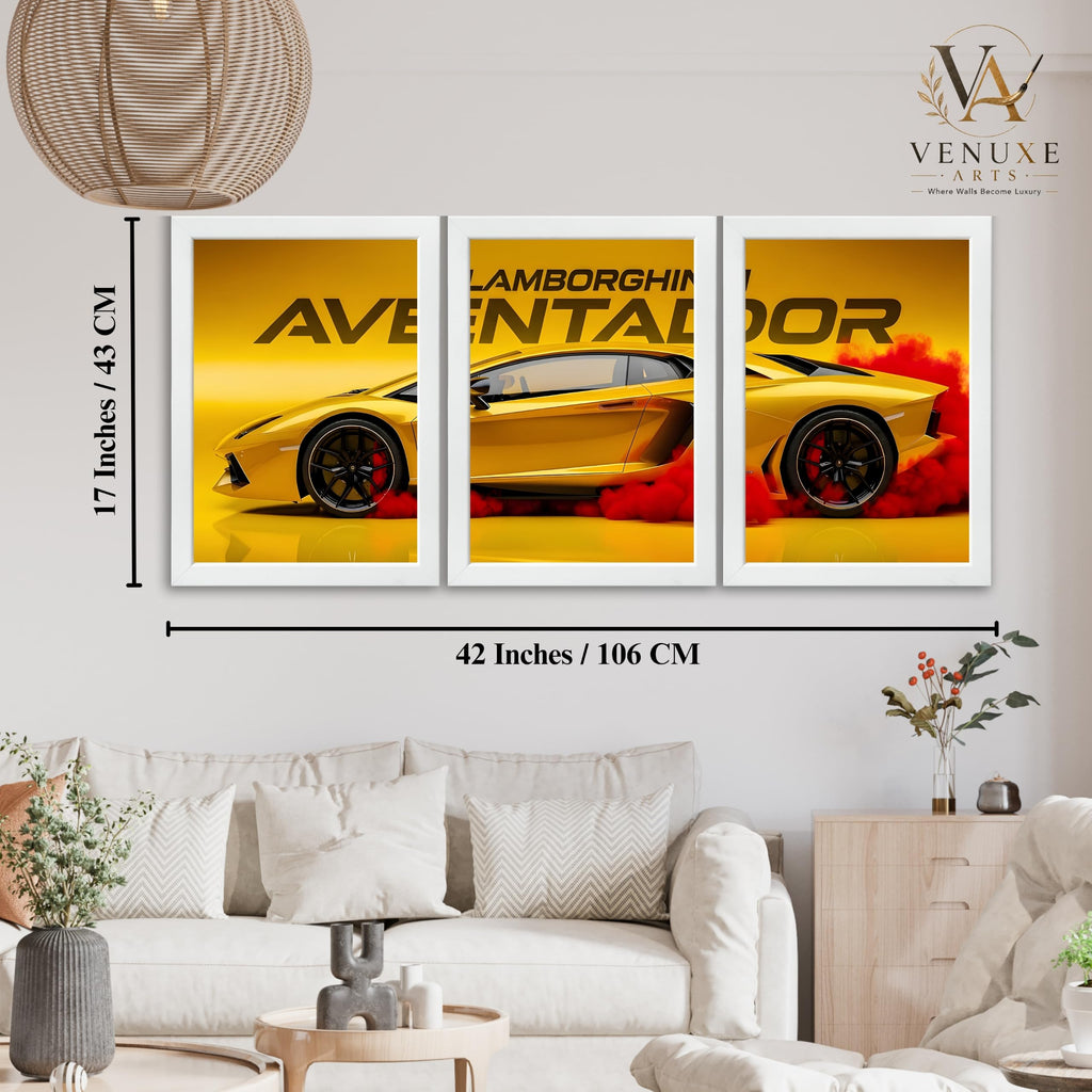VENUXE ARTS Set Of 3 Big Sports Cars Framed Posters Gift Items for Boys Room Wall Decoration Bedroom, Living Room, Office, Studio Décor | Car Poster Frame for Wall Décor