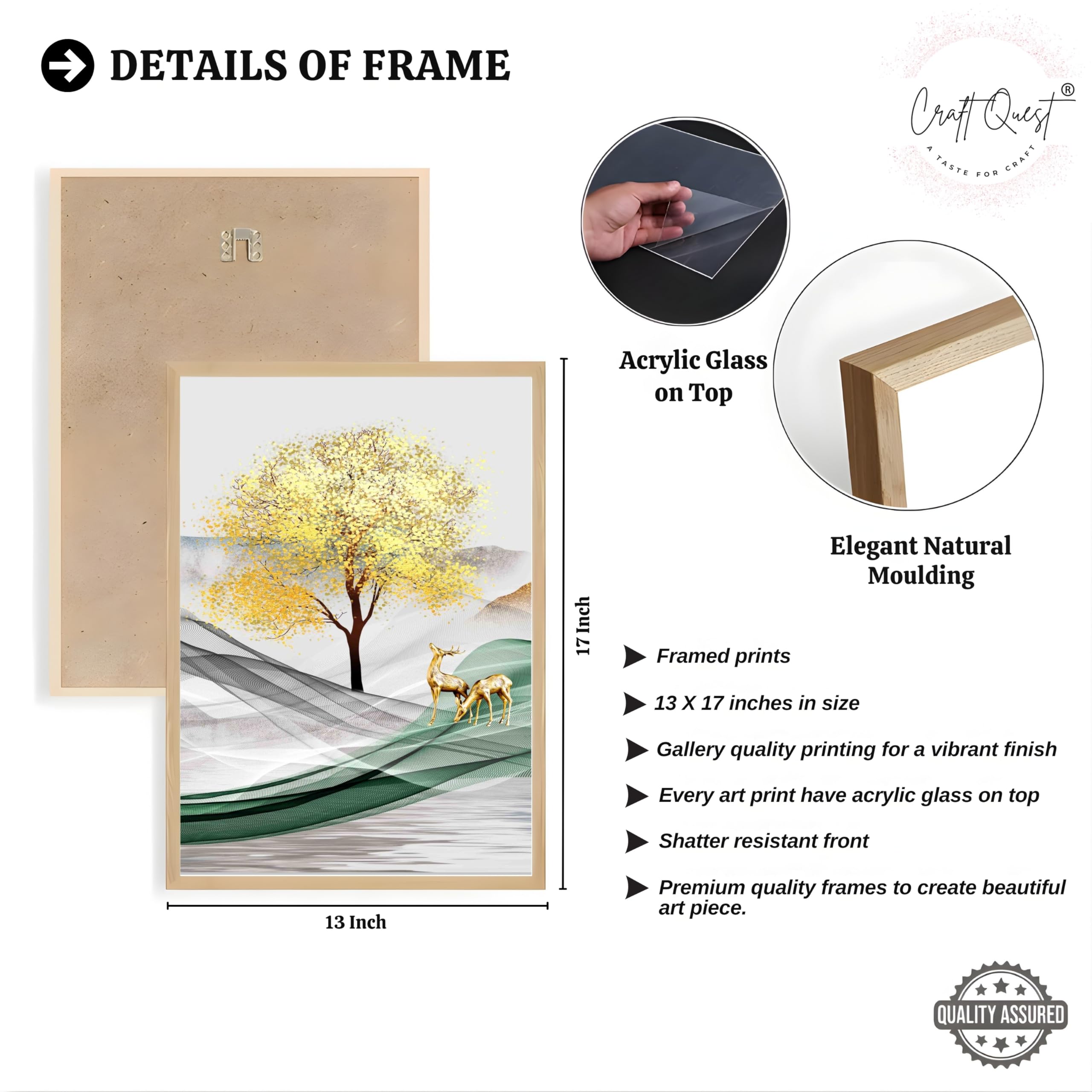 CRAFT QUEST Modern Art Landscapes Abstract Of Moose Golden Mural Wall Art | Set of 3 Frames for Home Decoration | Ideal for Living Room, Bedroom & Offices