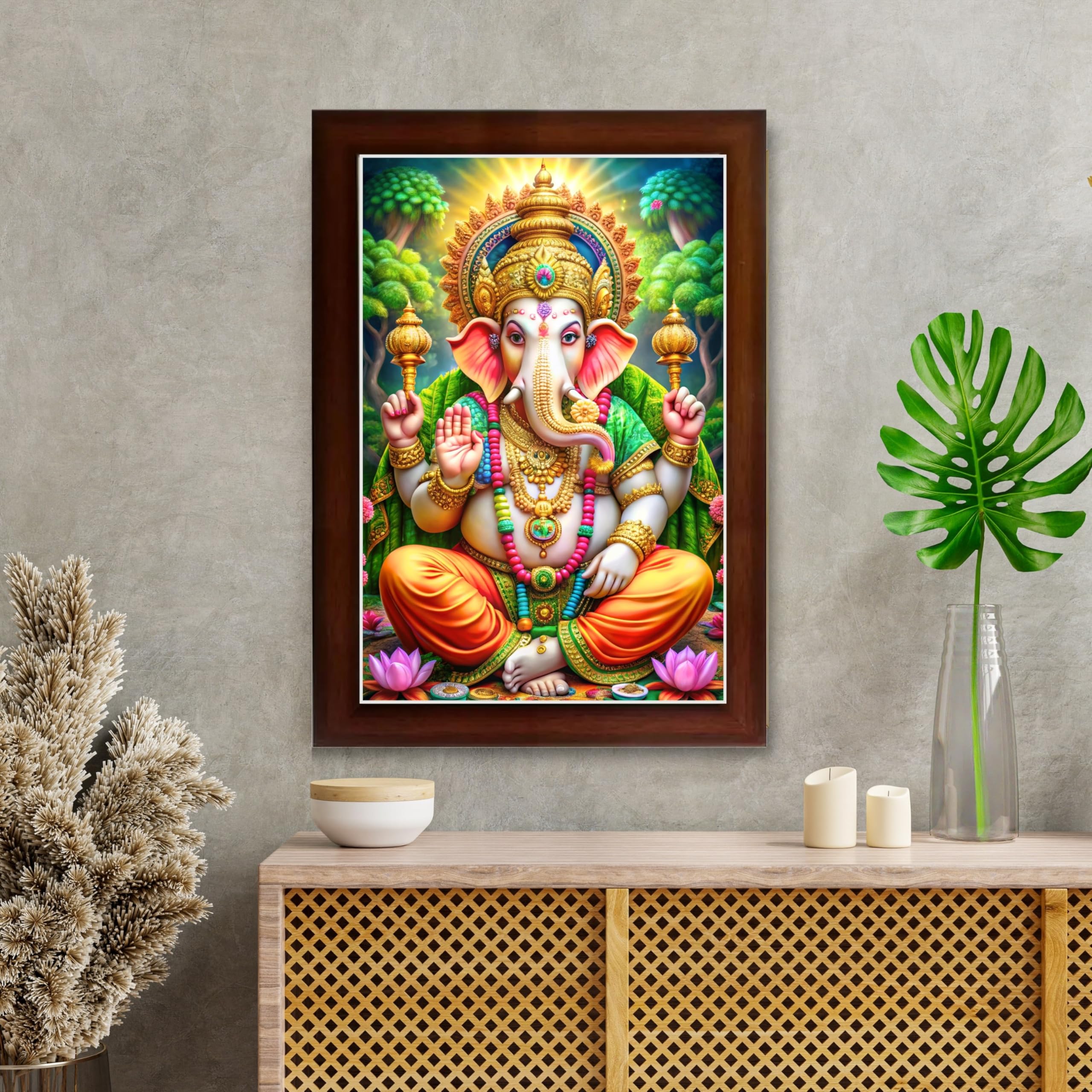CRAFT QUEST Lord Ganesh Ganpati ji Wall Hanging Frame for Living Room, Pooja Room Décor Items GA-218