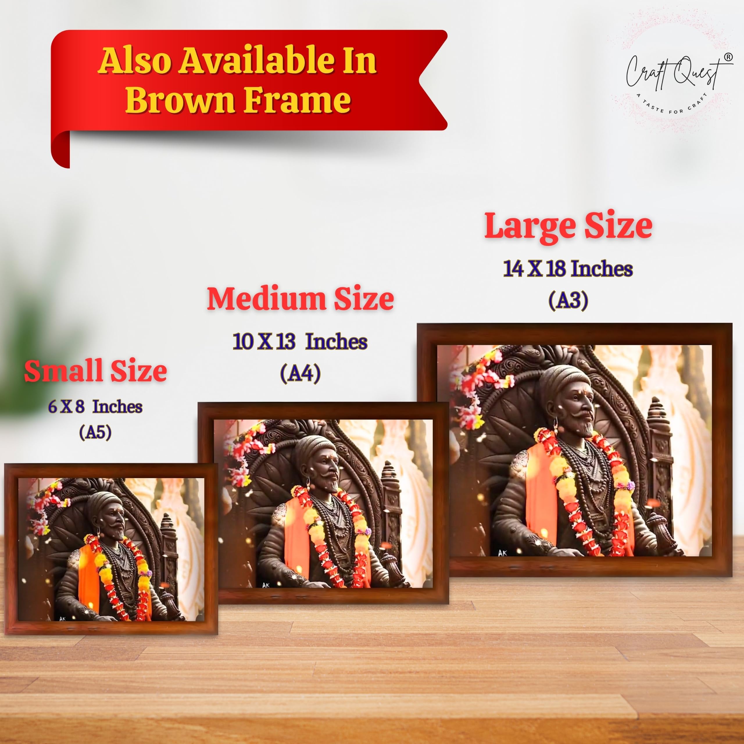 CRAFT QUEST Chattrapati Shivaji Maharaj Wall Photo Frame With Acrylic Sheet | Lightweight | Home Decoration Item | Best Gifting Option