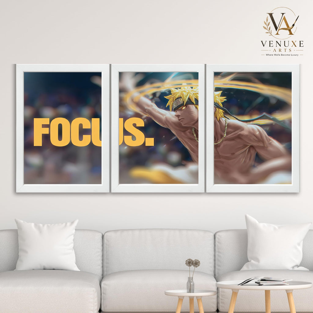 VENUXE ARTS Set Of 3 Anime Characters Wall Framed |Anime Characters Framed Poster for Living Room Bedroom Gaming Room Studio Wall Decor