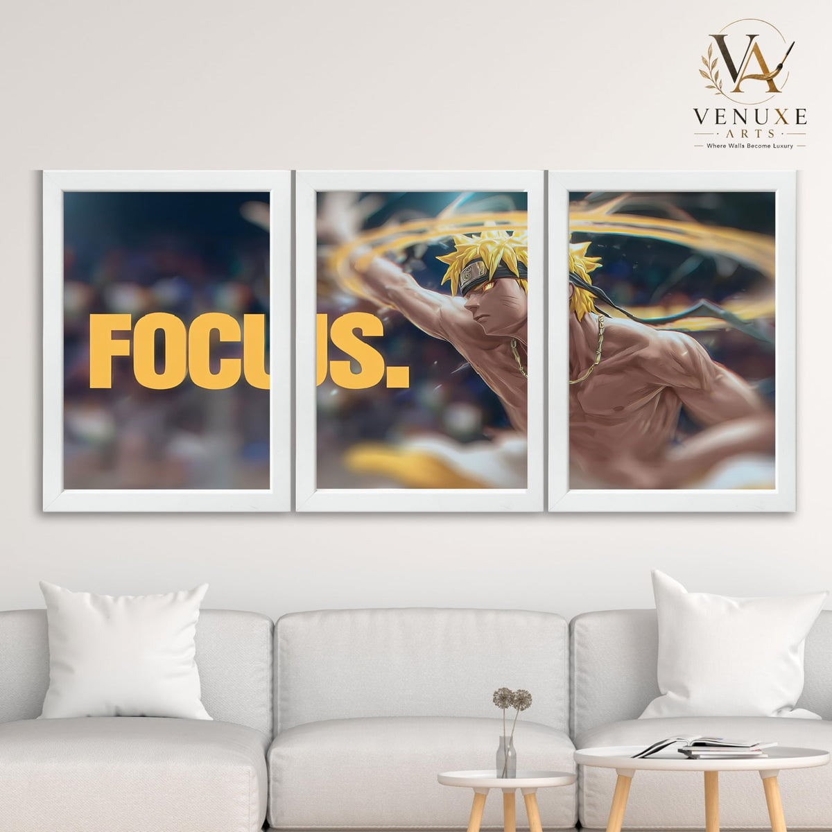 VENUXE ARTS Set Of 3 Anime Characters Wall Framed |Anime Characters Framed Poster for Living Room Bedroom Gaming Room Studio Wall Decor