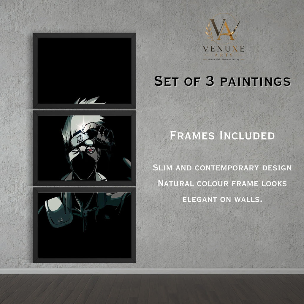 VENUXE ARTS Set Of 3 Anime Characters Wall Framed |Anime Characters Framed Poster for Living Room Bedroom Gaming Room Studio Wall Decor