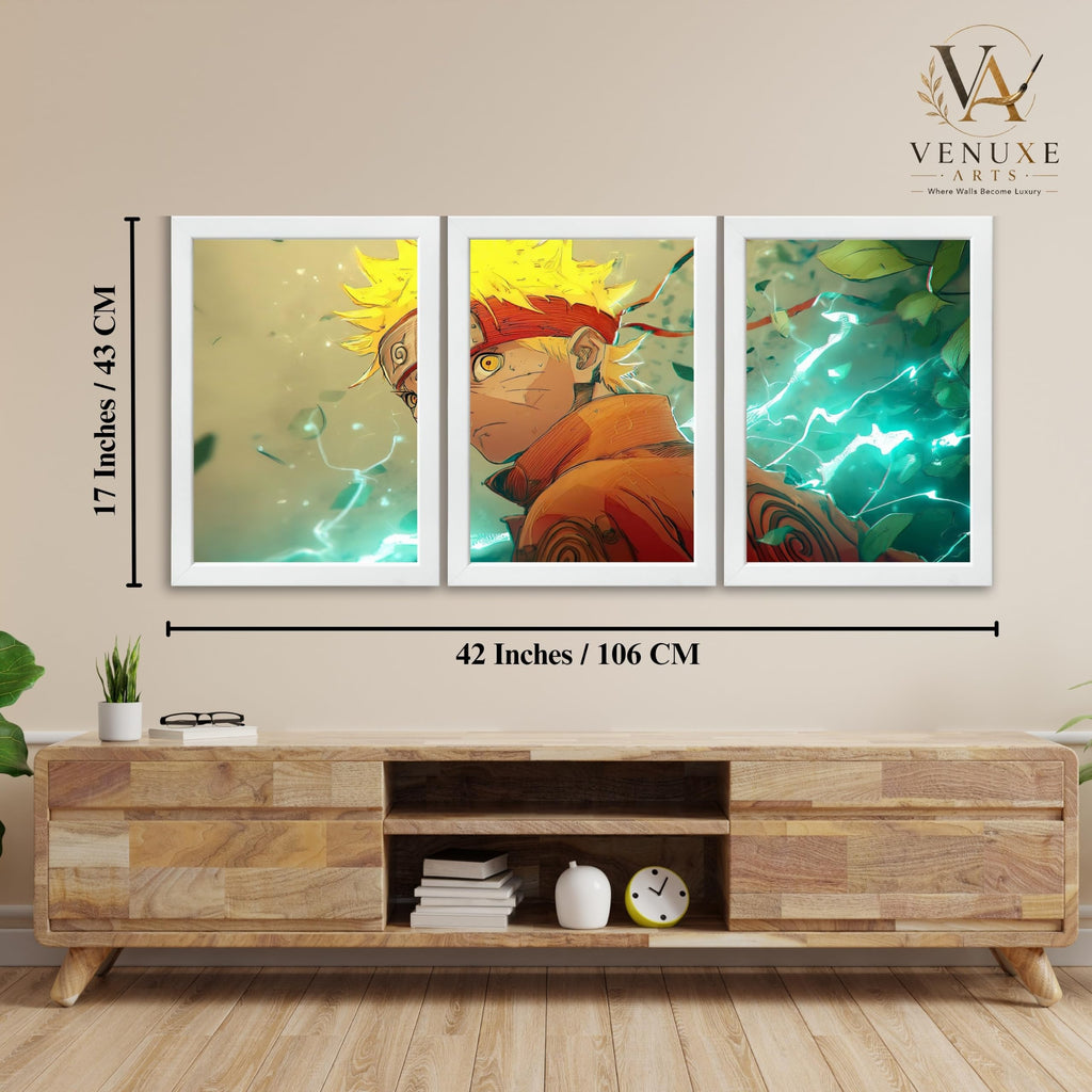 VENUXE ARTS Set Of 3 Anime Characters Wall Framed |Anime Characters Framed Poster for Living Room Bedroom Gaming Room Studio Wall Decor