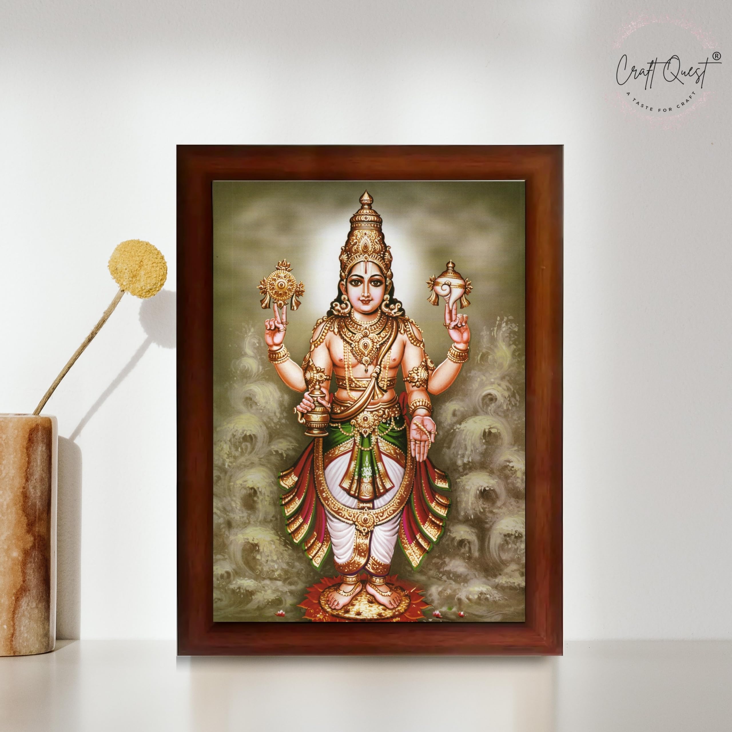 CRAFT QUEST Lord Dhanvantari Dhanwantri Wall Painting Photo Framed For Home, Pooja, Temple, Gift, Wall Décor Item