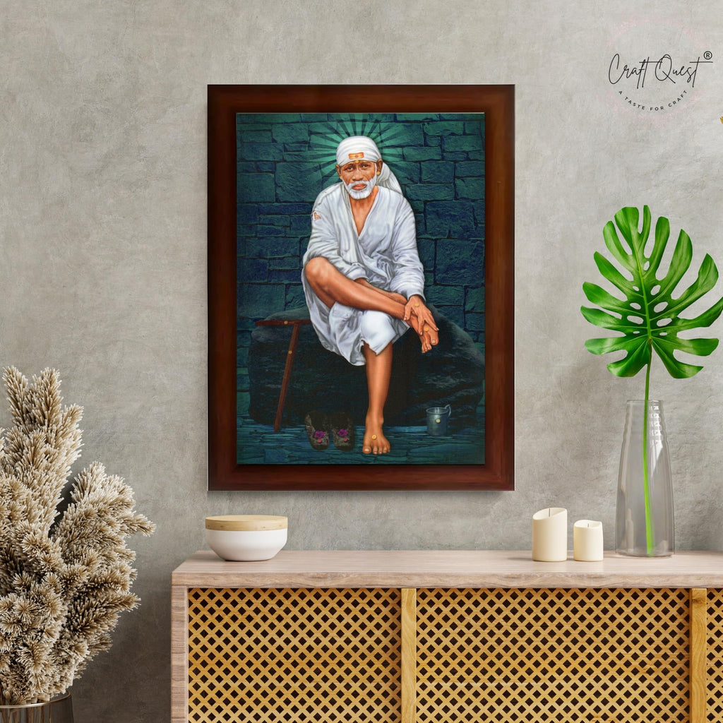CRAFT QUEST Saibaba Sai Baba Shirdi Sainath Wall Painting Framed Home Décor, Ideal for Home, Office, Temple & Puja Room, Wall Decor