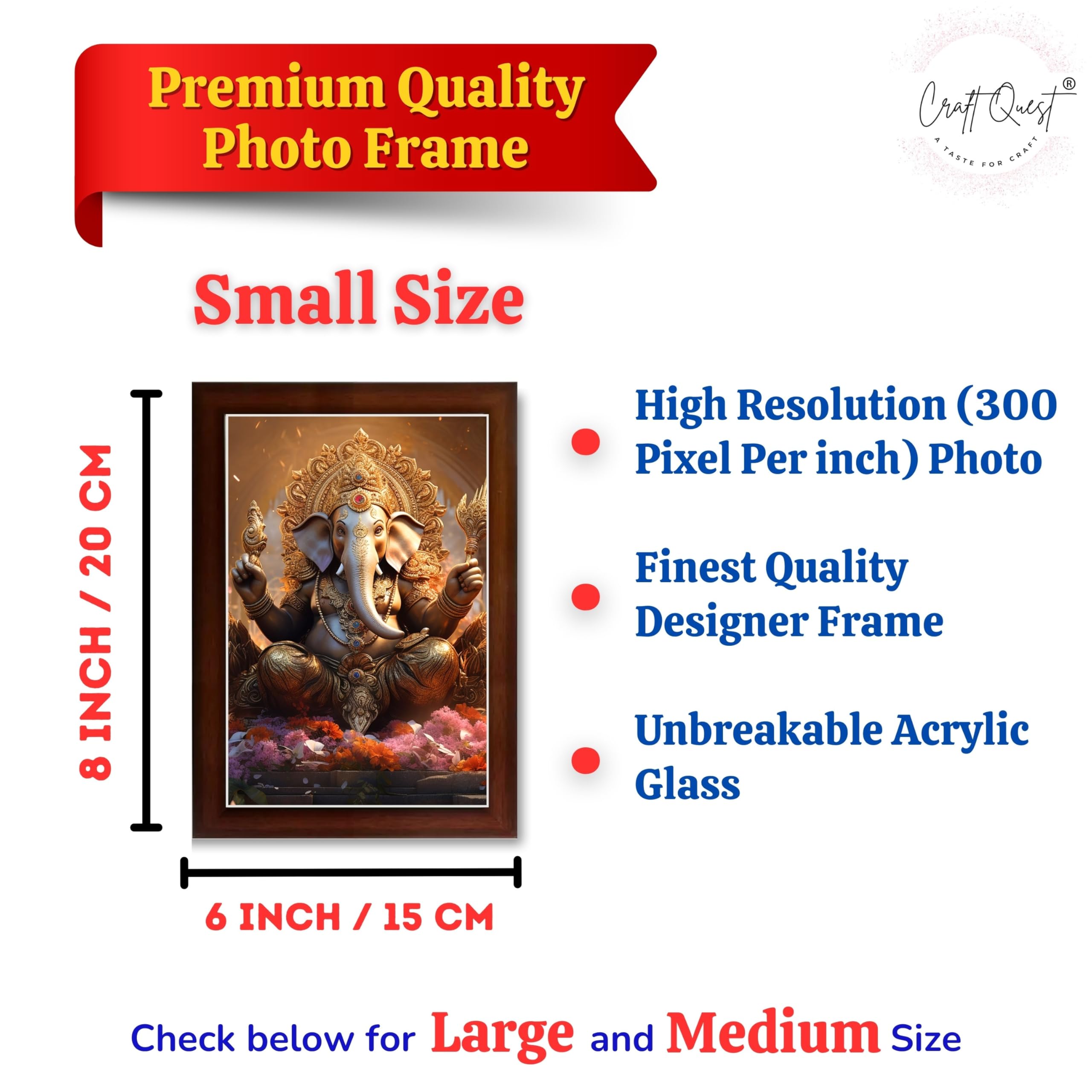 CRAFT QUEST Lord Ganesha Art Framed Wall Painting With Frame For Home and Pooja,Office Décor Items