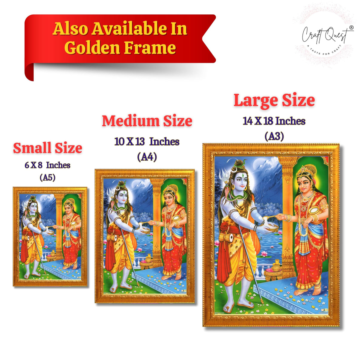 CRAFT QUEST Shiva & Maa Annapurna devi sitting on throne photo frame with Laminated Poster for Kitchen Worship