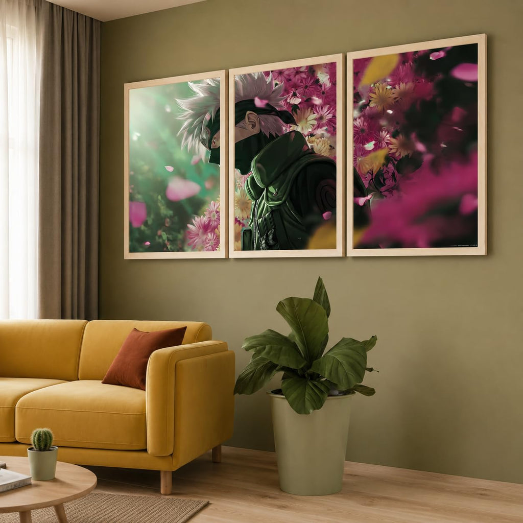 VENUXE ARTS Set Of 3 Anime Characters Wall Framed |Anime Characters Framed Poster for Living Room Bedroom Gaming Room Studio Wall Decor