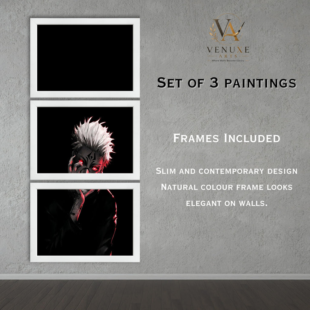 VENUXE ARTS Set Of 3 Anime Characters Wall Framed |Anime Characters Framed Poster for Living Room Bedroom Gaming Room Studio Wall Decor