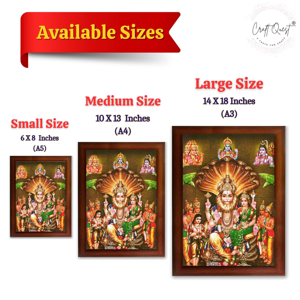 CRAFT QUEST Lakshmi Narasimha Swamy Lord Narsingh Bhagwan Photo Framed | Religious Photo Frame | Ideal for Home, Office, Temple & Puja Room, Wall Decor
