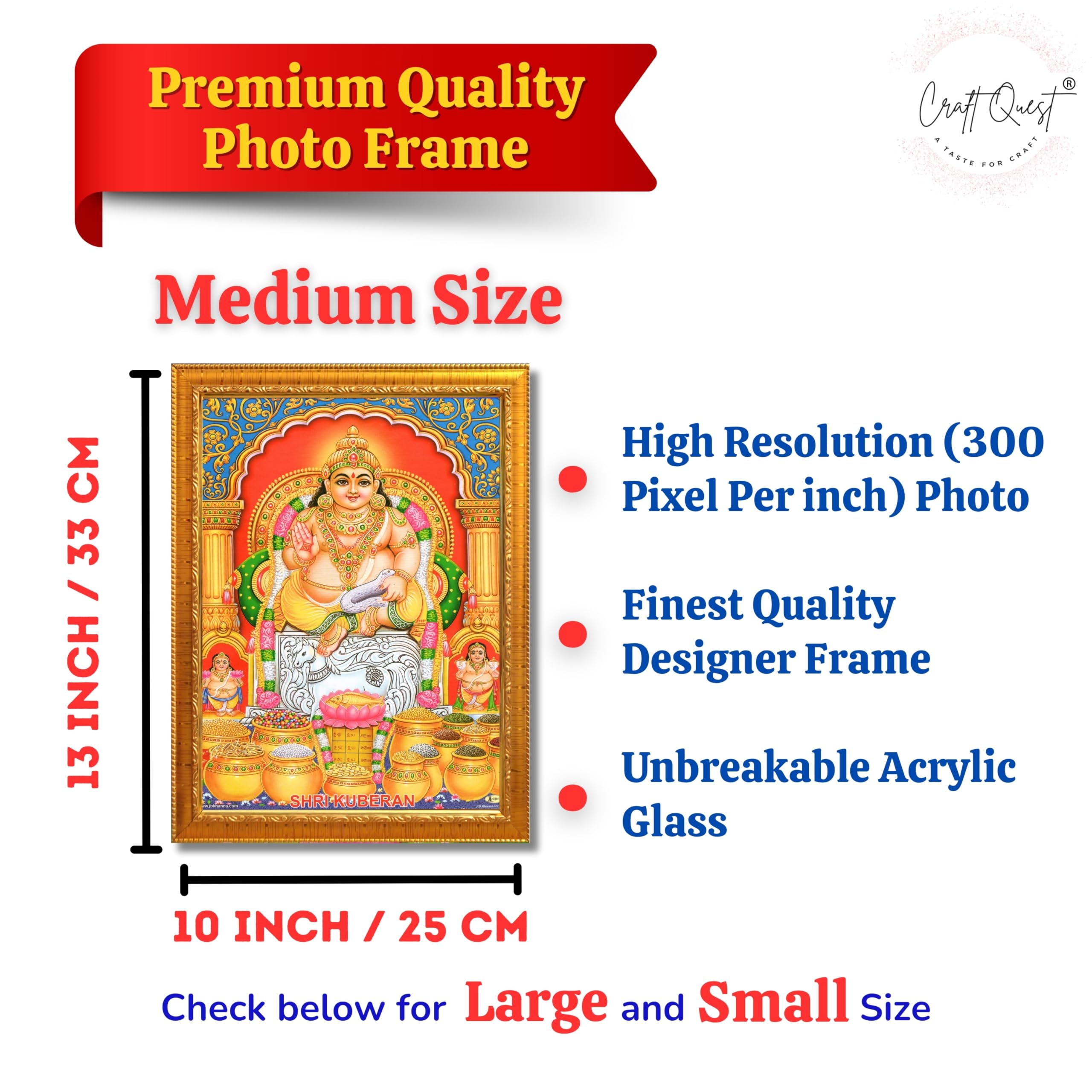 CRAFT QUEST Lord Kubera Swamy Bhagwan Kuber Kubera Wall Painting Framed, Religious Photo Frame, Home Decoration Item