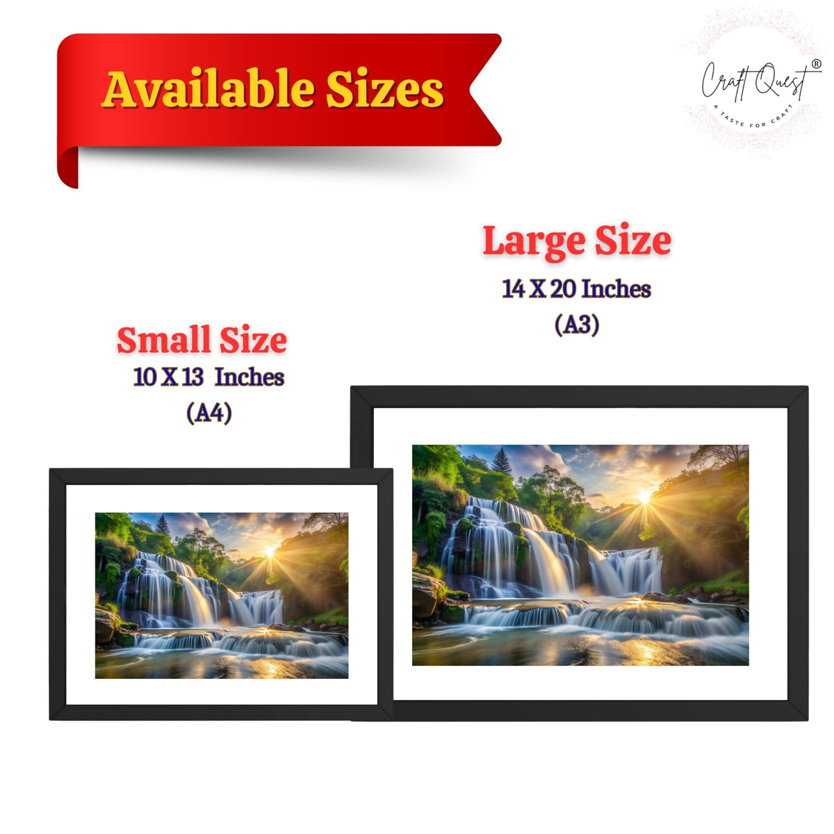 CRAFT QUEST Vastu Waterfall Landscape Scenery Photo Frame With Acrylic Sheet | Living Room, Bedroom | Home Decoration | Best Gifting Option