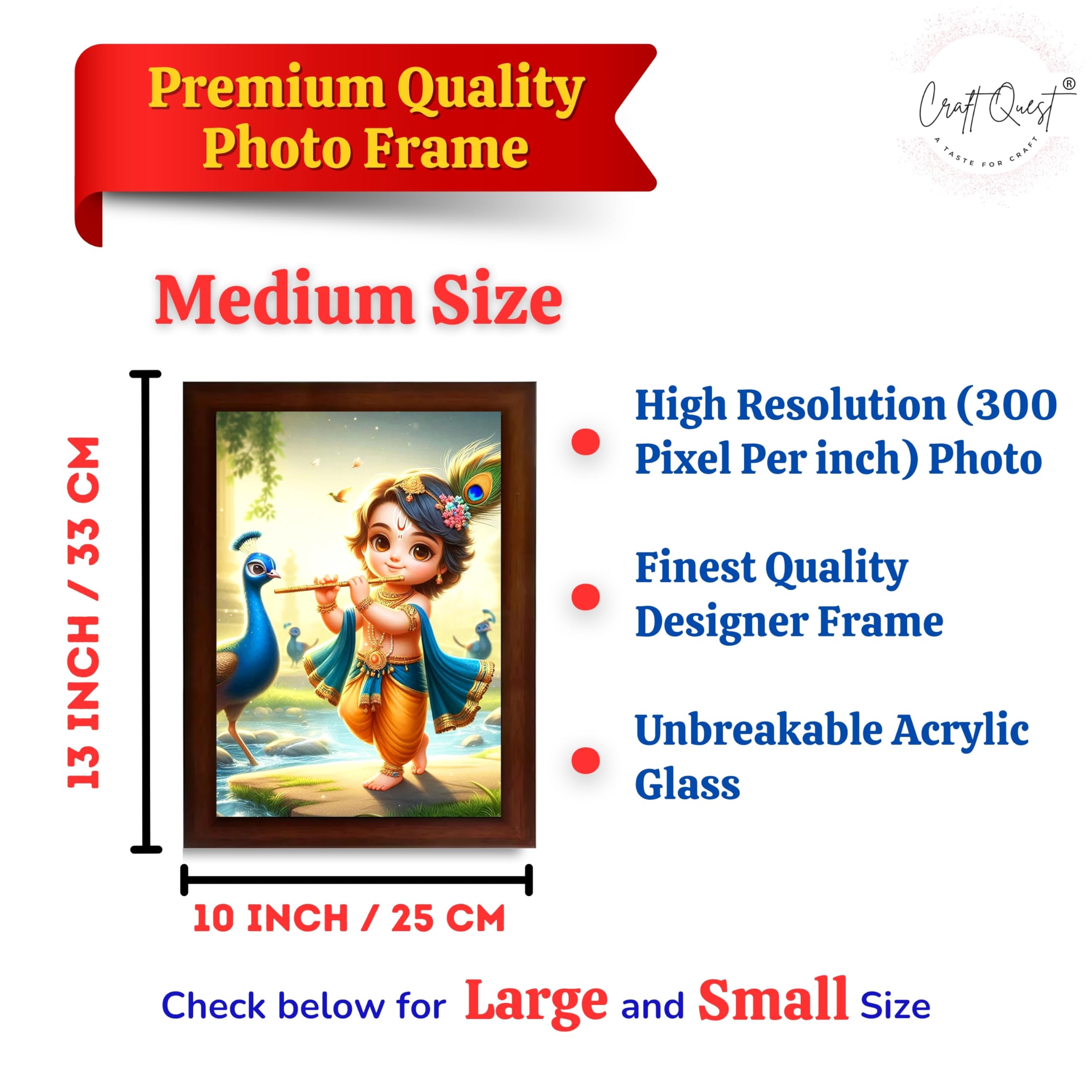 CRAFT QUEST Bal Gopal Makhan Chor Wall Photo Frame | Hindu God Kanha Devotional Home Decor | Pooja Room, Living Room, Gift Item
